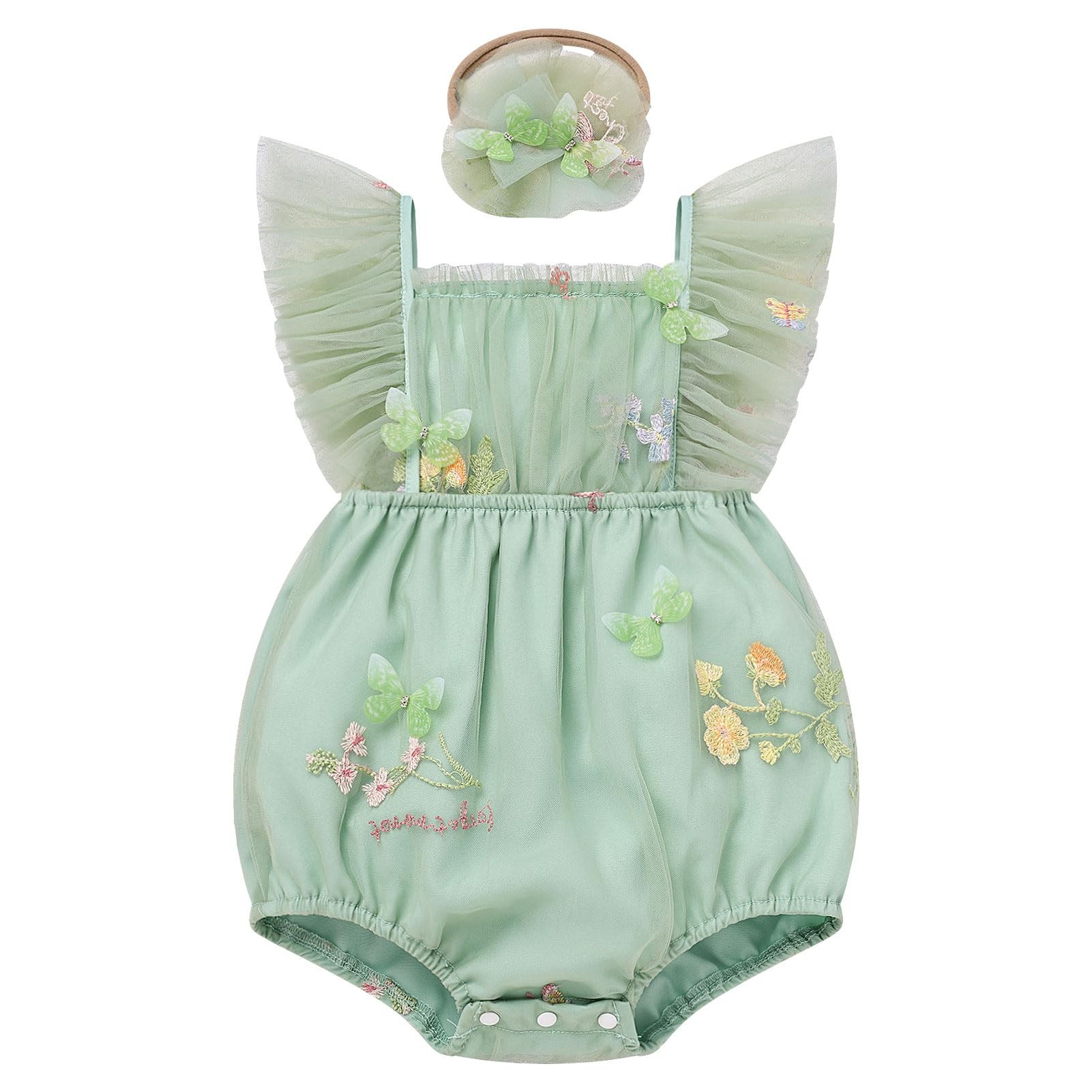 Baby Girls Fairy Romper with Headband - Green 12-18 Months