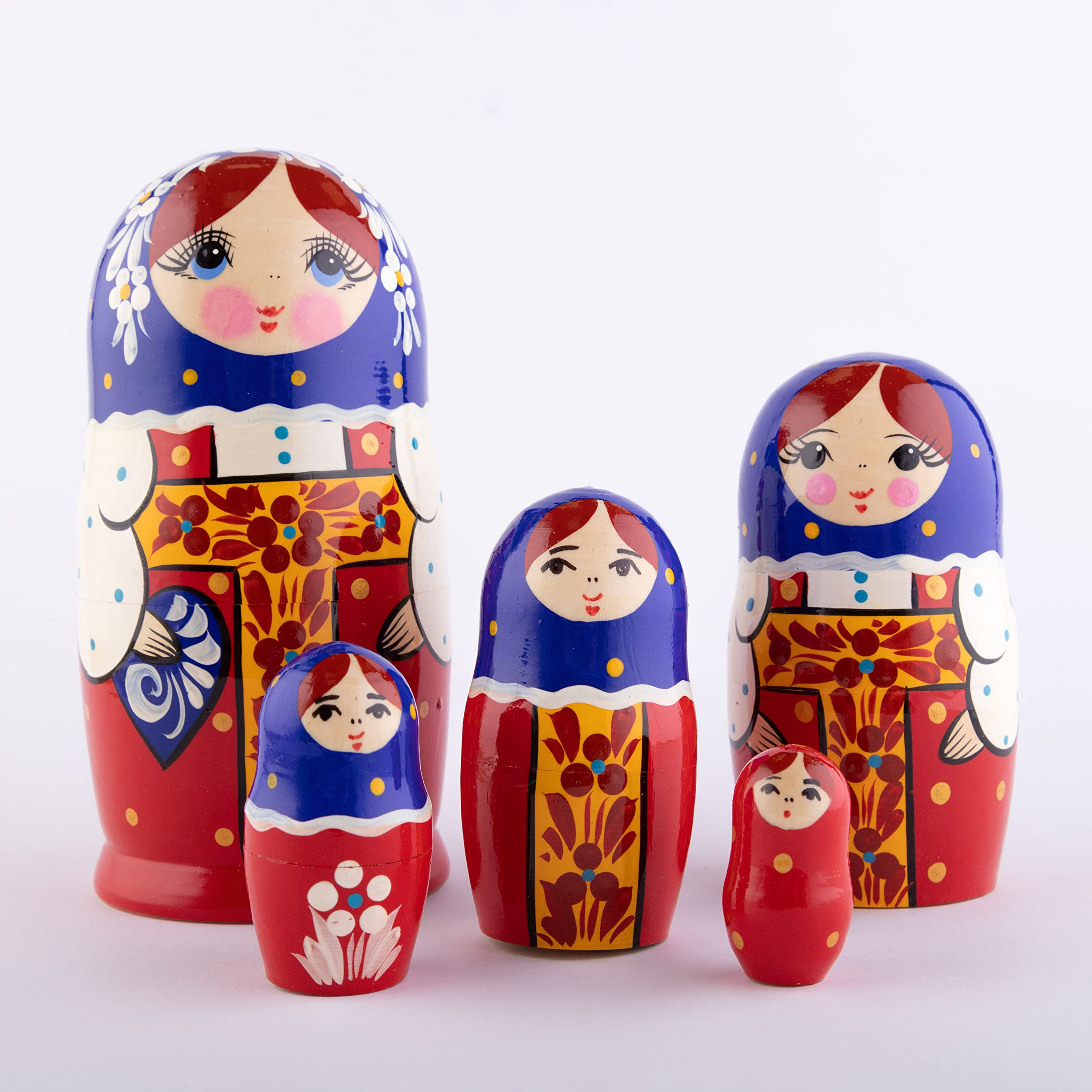 Wooden Matryoshka Nesting Dolls Set Of 5 Handmade Folk Art