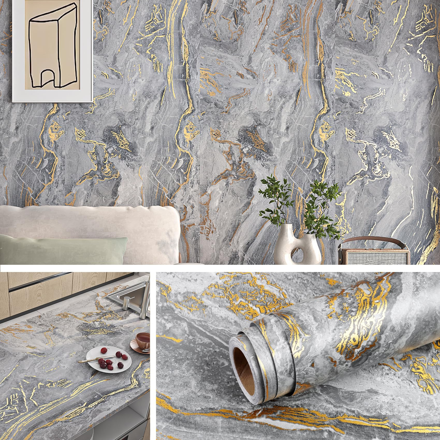 Marble Self Adhesive Wallpaper - Grey Gold 40x1000cm-image-c030cebd-8b35-4039-a3a0-4d16f25a2d85-133772
