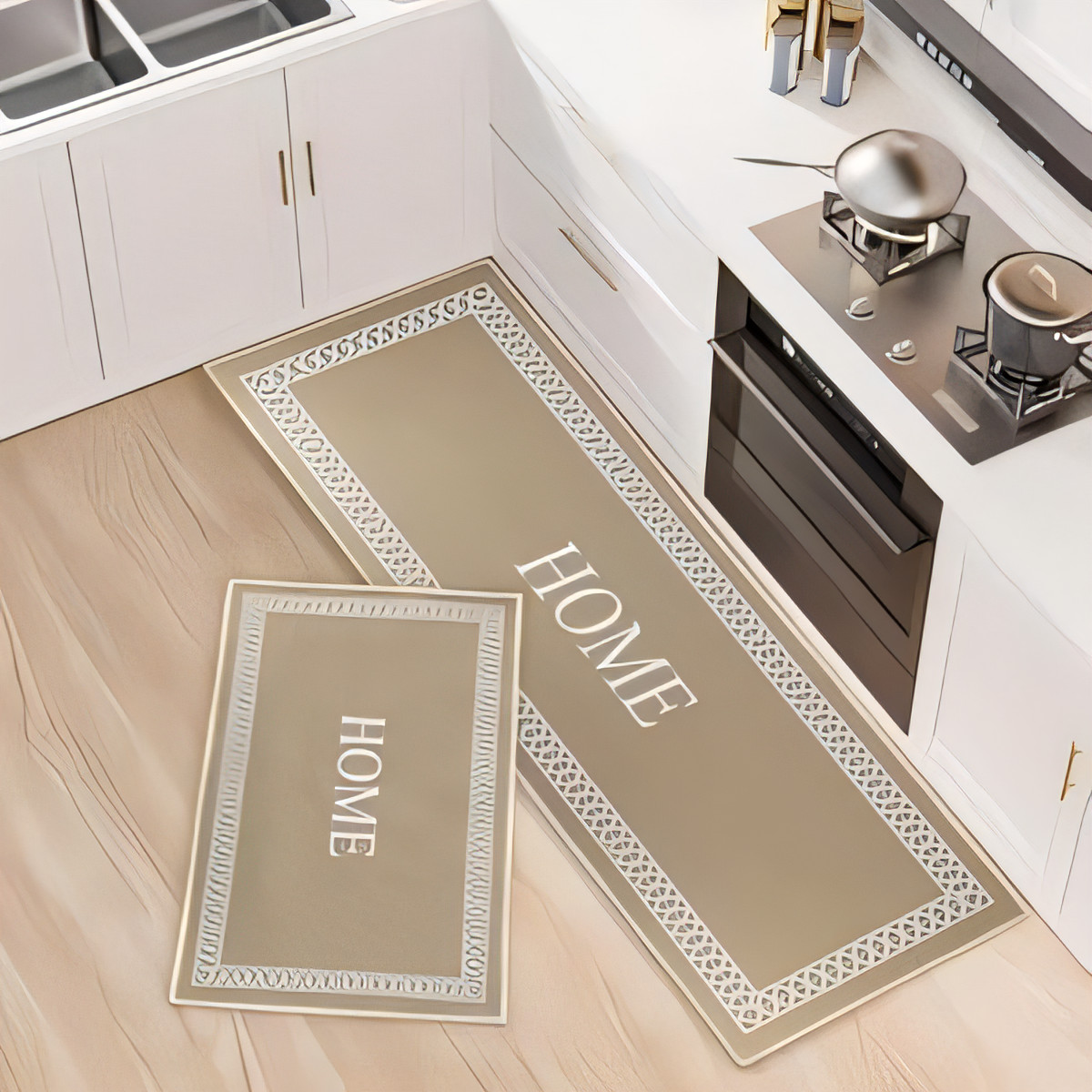 2 Piece Non Slip Kitchen Rugs and Mats - Khaki 50 x 80 + 50 x 150 cm-image-cd85f641-02ca-440b-9131-5d61370a1b77-101515