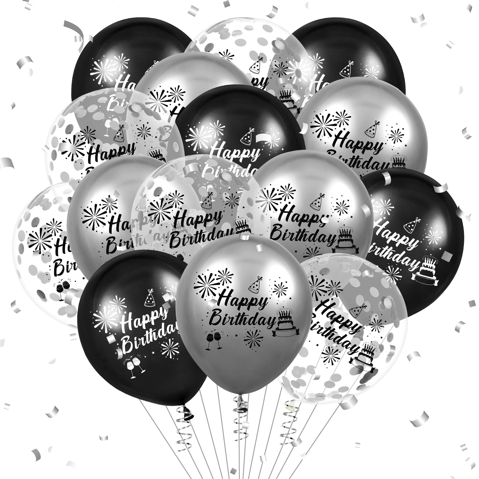 Birthday Balloons Set 15pcs - Black Silver