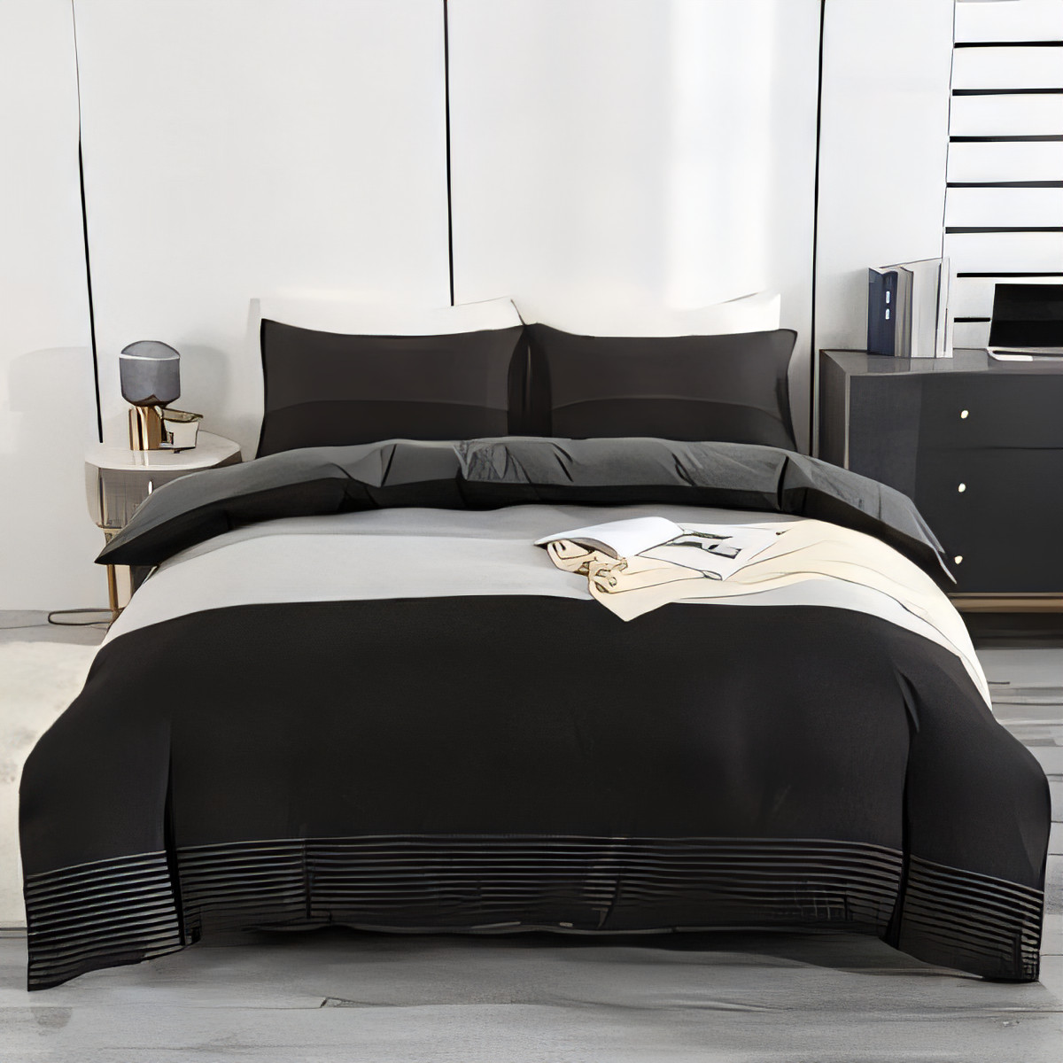 Moosfor Soft Microfiber Single Duvet Cover Set with Pillowcase, Black-image-a13e0da1-50fc-48e5-aebf-87ac556ed257-55640