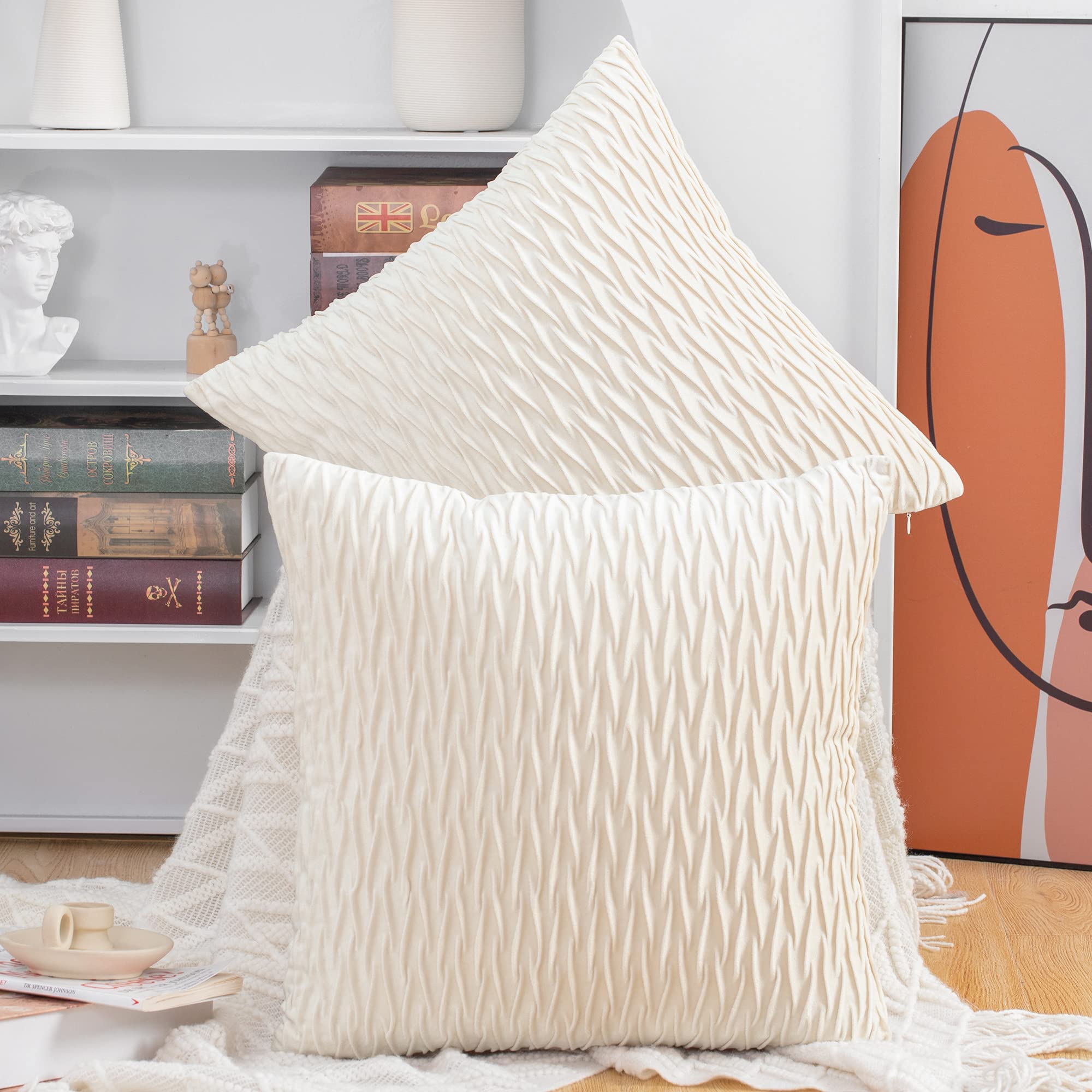 Velvet Cushion Covers Luxury Pack of 2 - Cream White 60x60 cm-image-bded3951-4415-418e-931c-2cba92dea910-126016