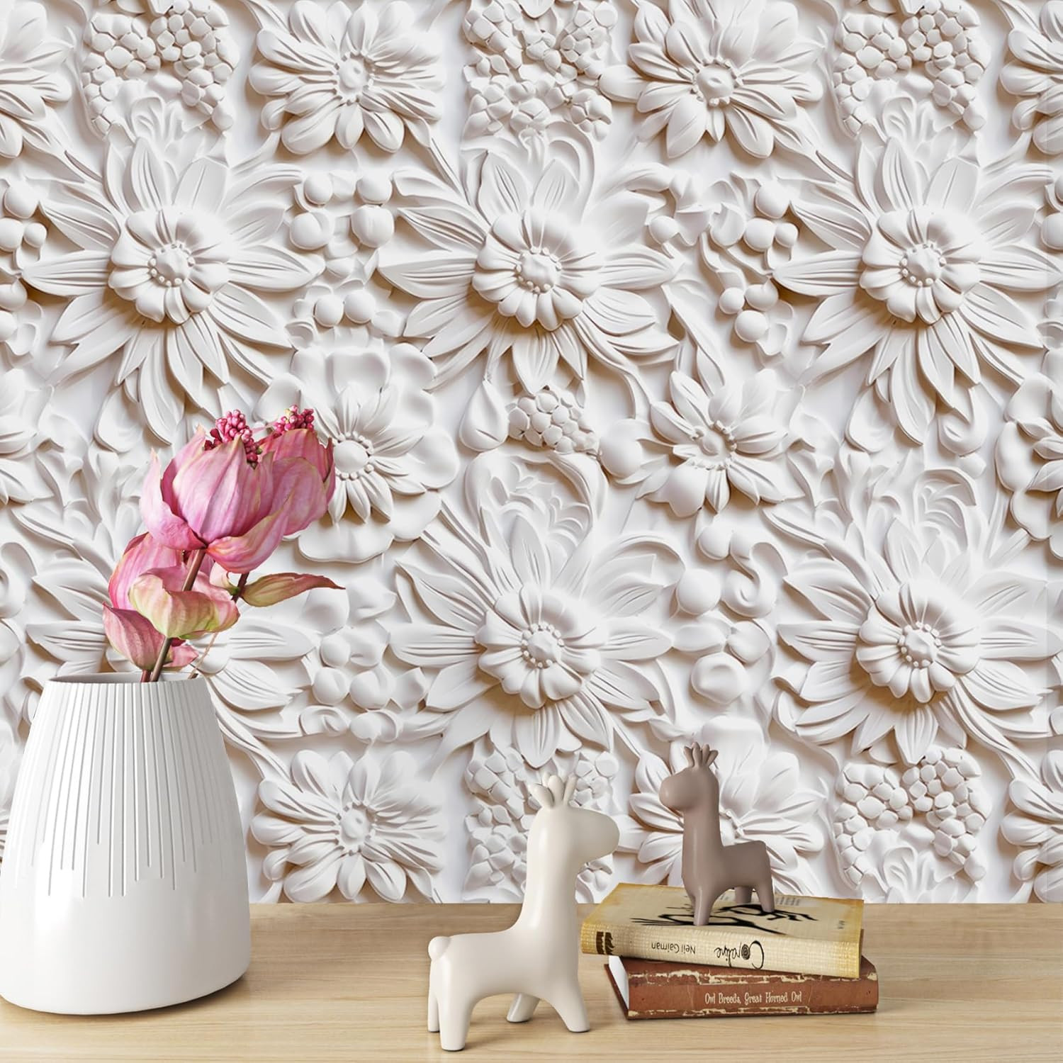 Self Adhesive Wallpaper Floral 3D - White 44.5cm x 7m-image-bd2f2d8c-6b6d-4709-ac2c-9ad61ec769d0-16