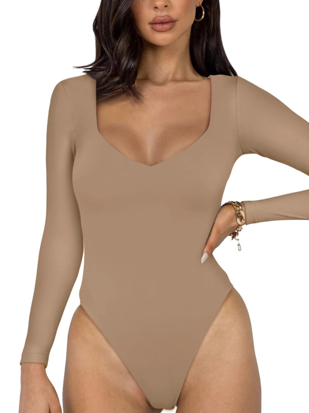 Women's V-Neck Bodysuit - Khaki Large-image-0528b9a6-0b07-478a-8bb4-685605847fcd-91774