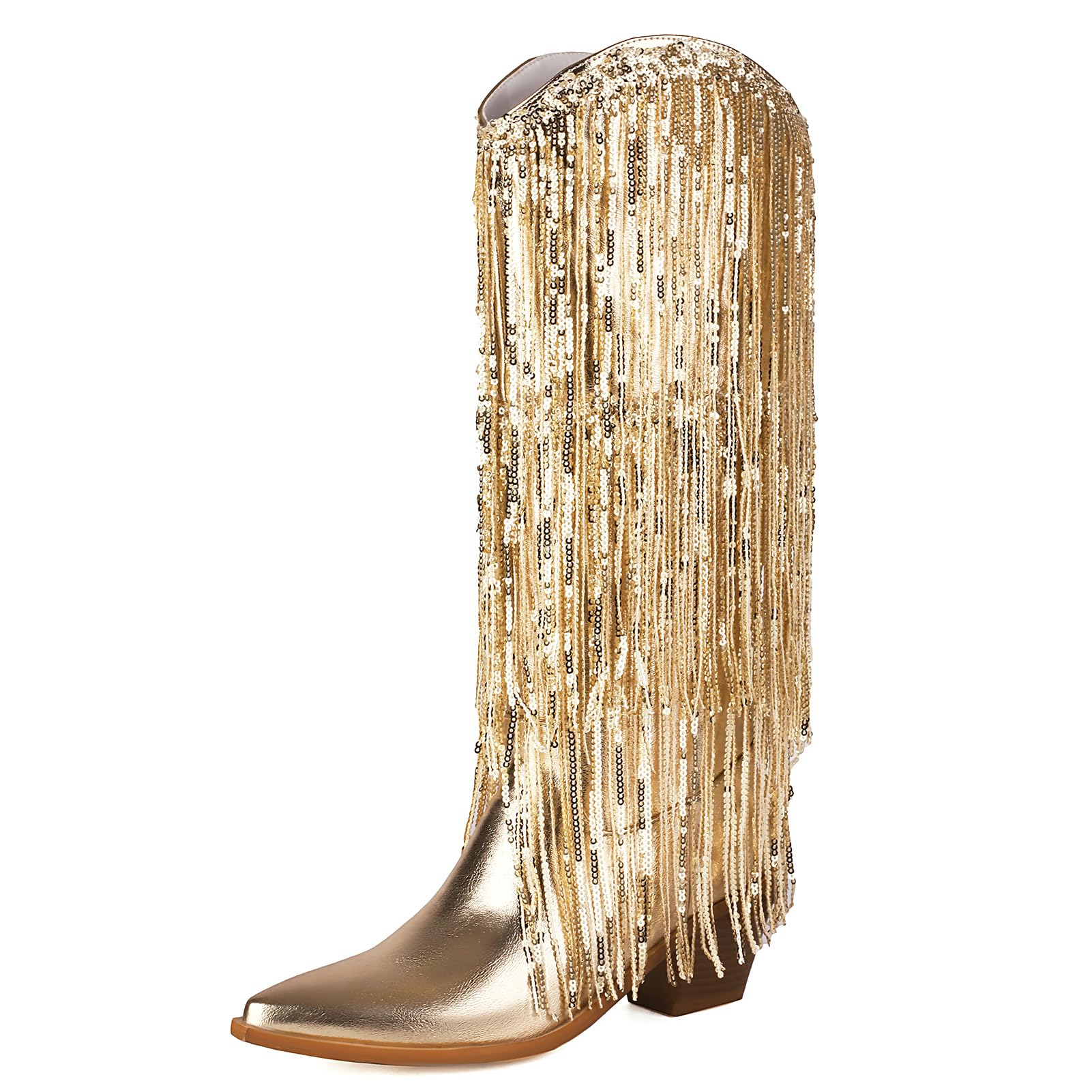 Women's Fringe Cowboy Boots - Gold UK 4.5-image-a365c8d6-569c-4049-a9d9-62081017ae48-122474