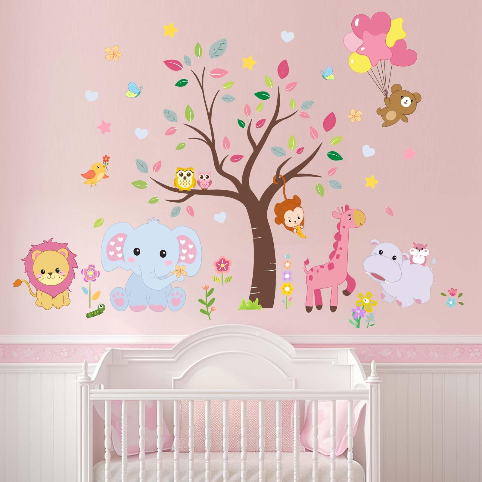 Animals Wall Stickers for Girls Kids: Peel and Stick Lion Pink 1-12-image-dec052e9-9ff4-4121-9e1e-a24ec4c83bbb-62783
