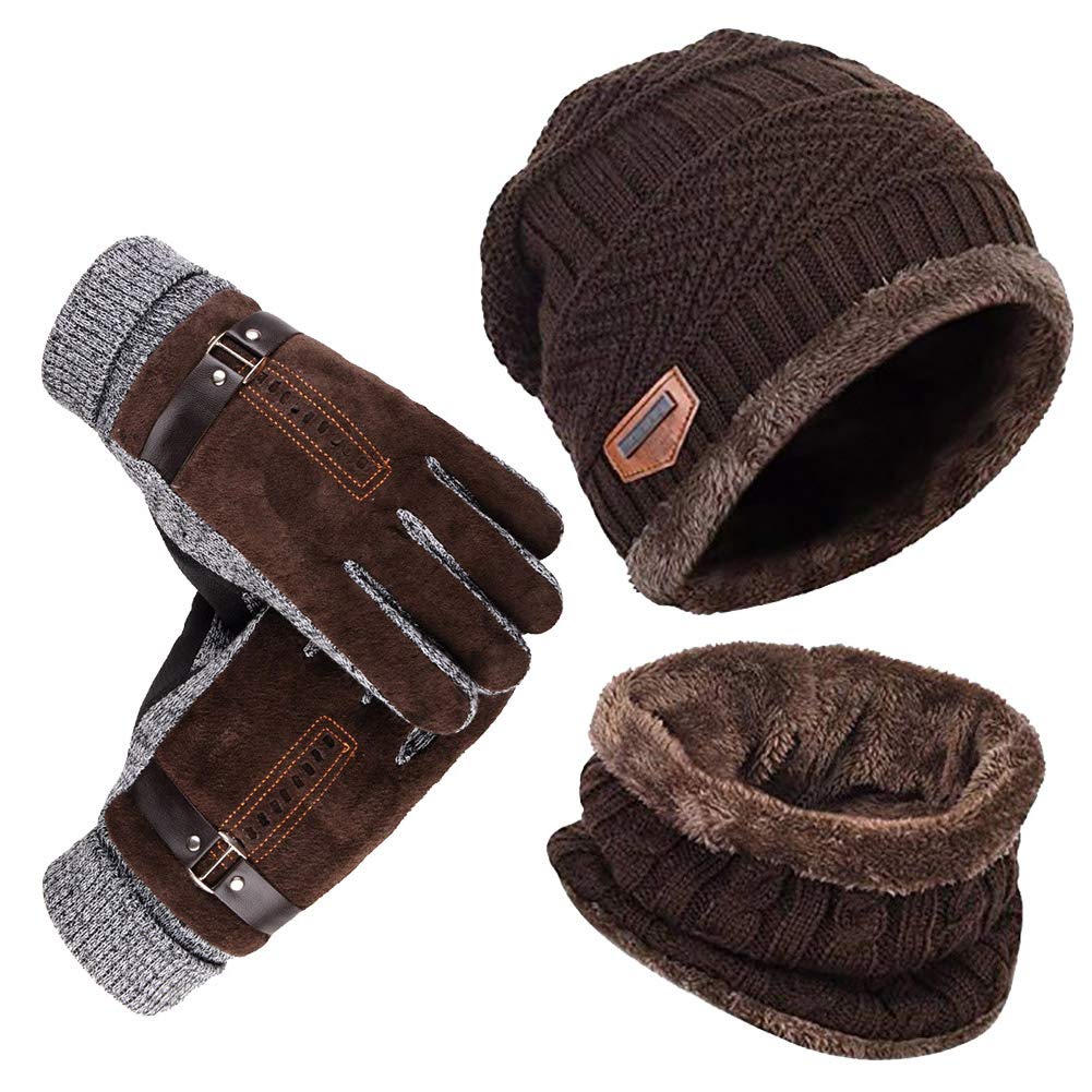 Beanie Hat Scarf Gloves Set - Brown-image-81d54a57-3631-4764-abed-55ba2597480f-87319