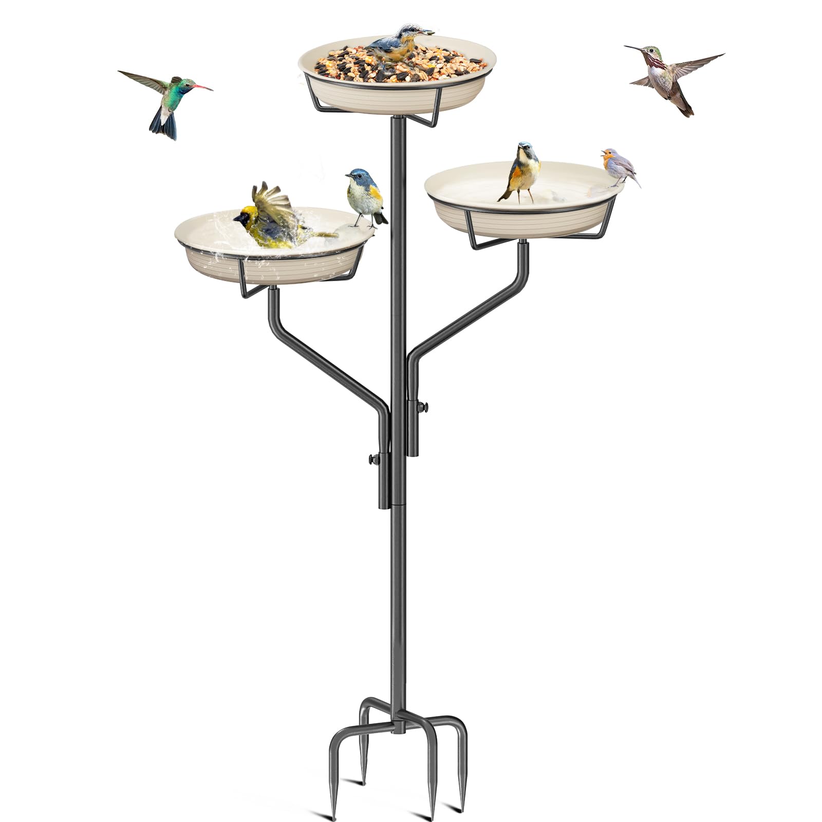 Giyiprpi Garden Birdbaths Bird Bath With 3 Bowl, Free Standing Garden Bir