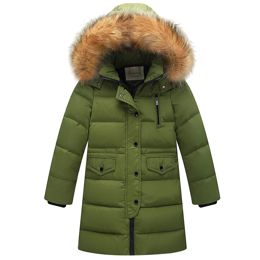 Girls Puffer Coat with Fur Hood - Green 7-8 Years-image-f65116ba-1e5f-4ad0-adf6-339e3057e747-115099