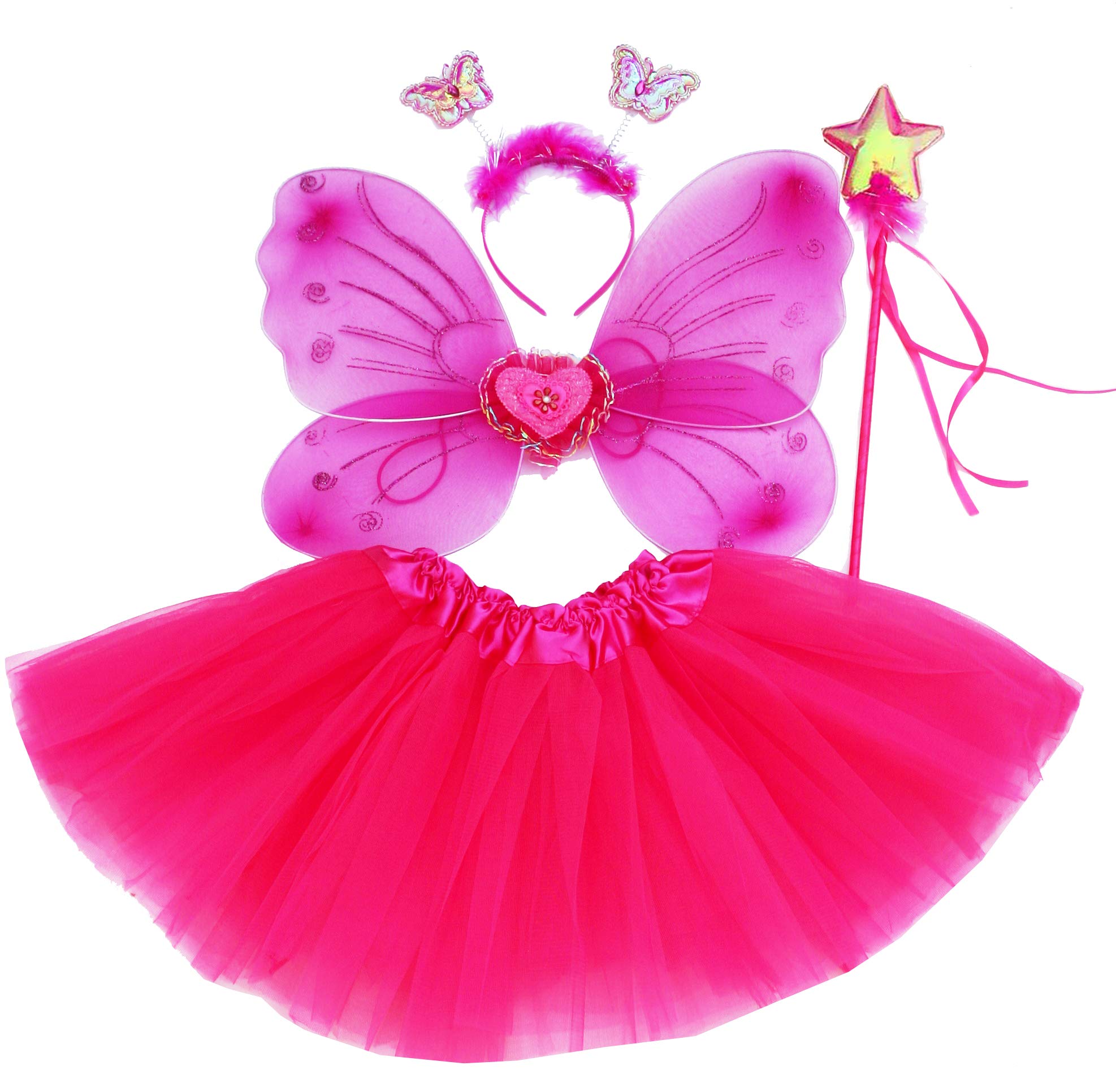 Girls Butterfly Costume Set - Rainbow Tutu Dress With Magic Wand
