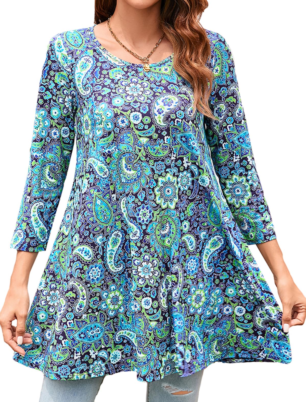 Women's Paisley Tunic Top - Green & Blue 2XL-image-87979cd6-17f7-4fa6-bf65-5ef6596c6a81-103232