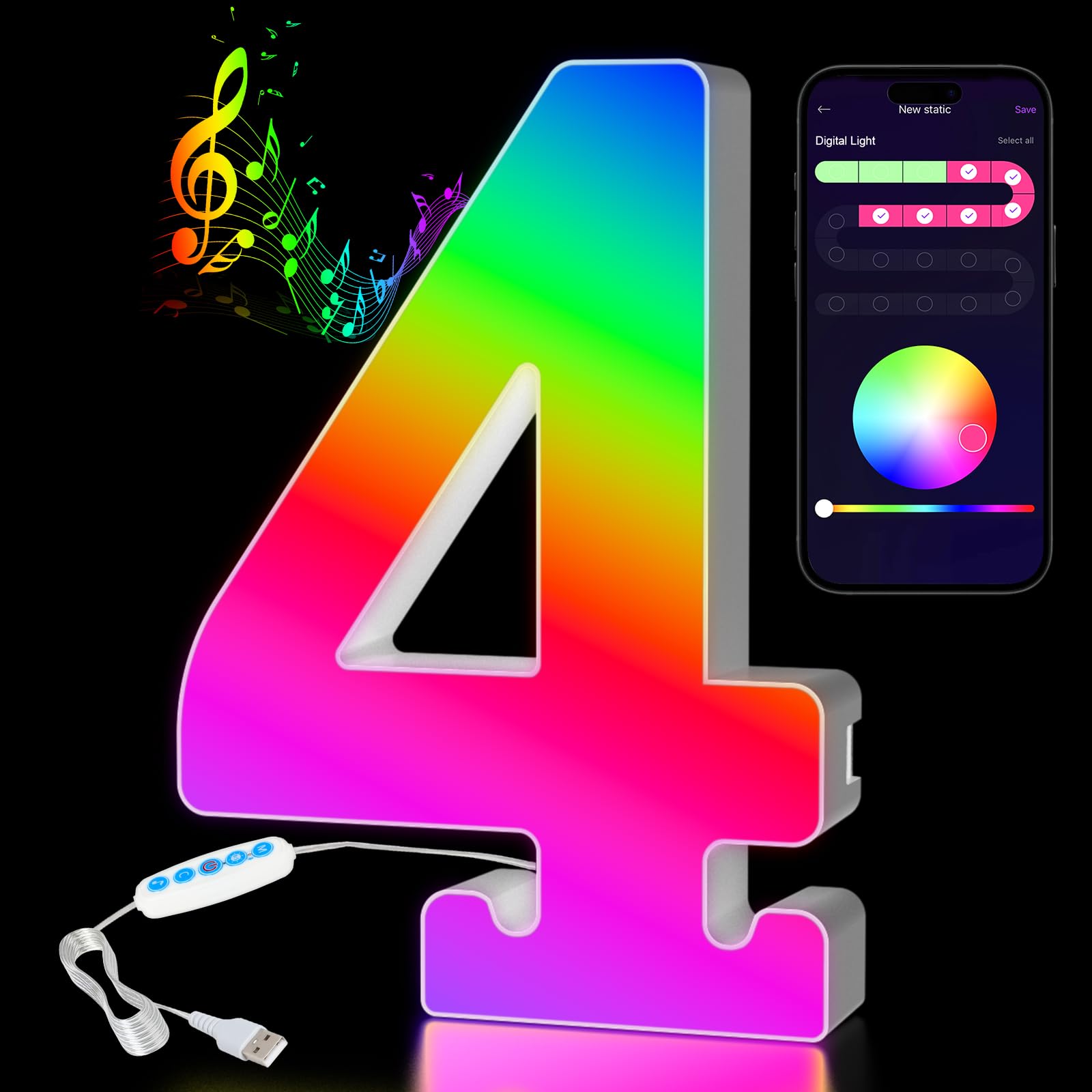 LED Number Lights USB Powered, Colour Changing APP Control, Party & Home Décor - Ideal Gifts for Girls & Women-image-10bfab24-7cbe-462b-aa47-3aed1e1a5d88-68801