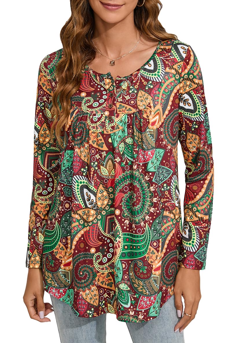 Women's Tunic Top V Neck Button Up - Burgundy/Brown XXL-image-b02d7671-cc9b-49b5-bb1d-ebeacb74de63-102552
