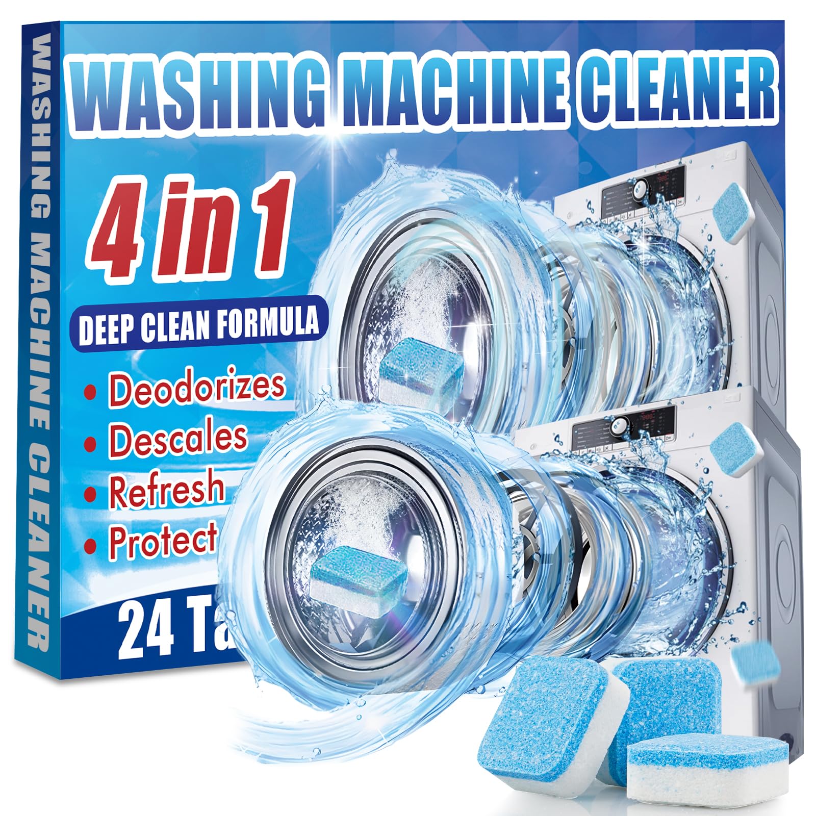 Washing Machine Cleaner Tablets - Deep Clean, Descaling, Odour Removal, Septic Safe, HE, Front & Top Load Compatible