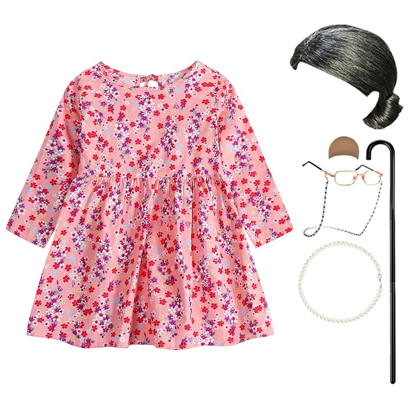 Kids Old Lady Fancy Dress Costume - Pink Floral + Gray 4-5 Years-image-e95434f1-f55b-4086-ad0c-a0728db8a793-107394