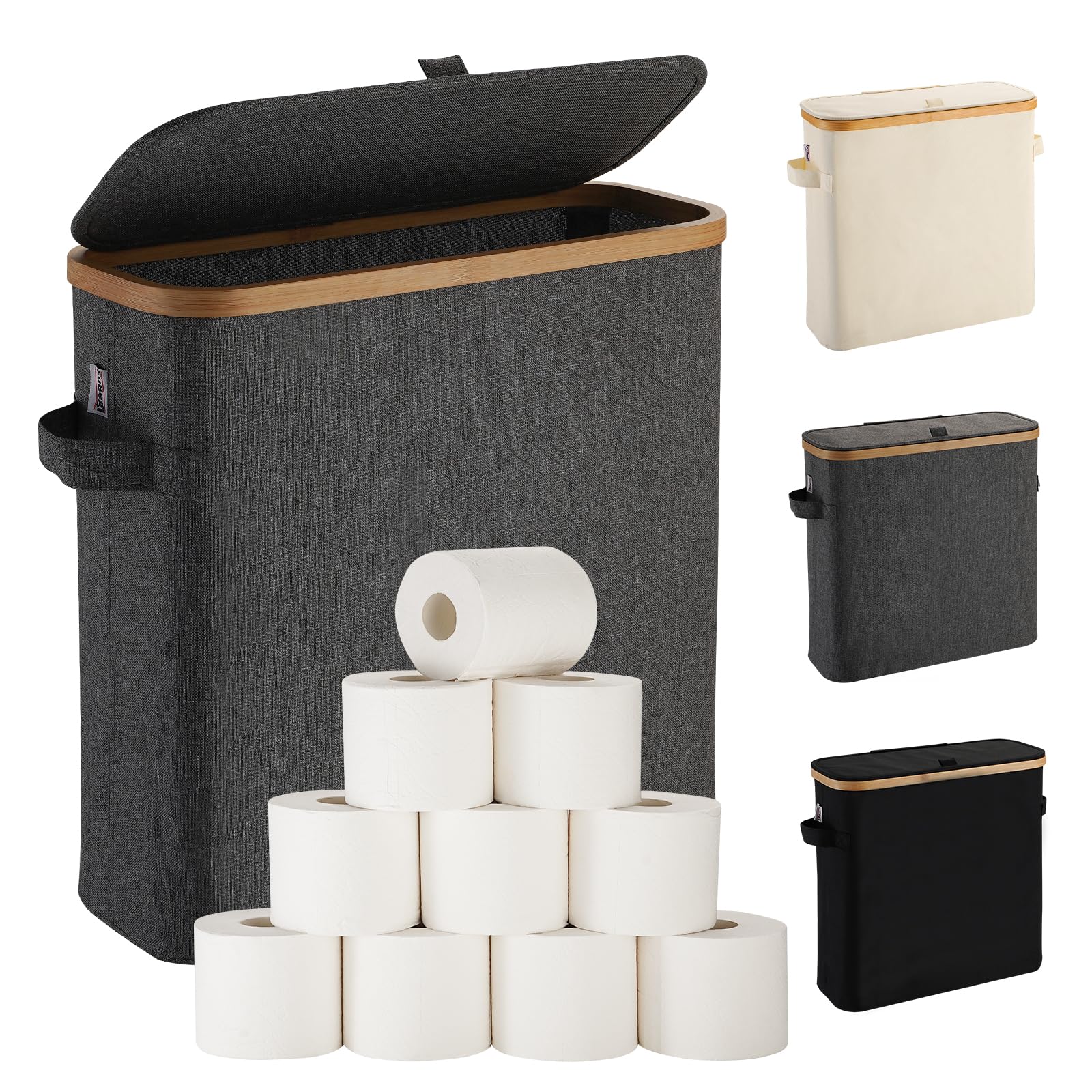 Toilet Roll Storage Basket with Lid - Grey-image-1f1d85dd-7f30-4760-b47c-90e9d699d9b0-93705