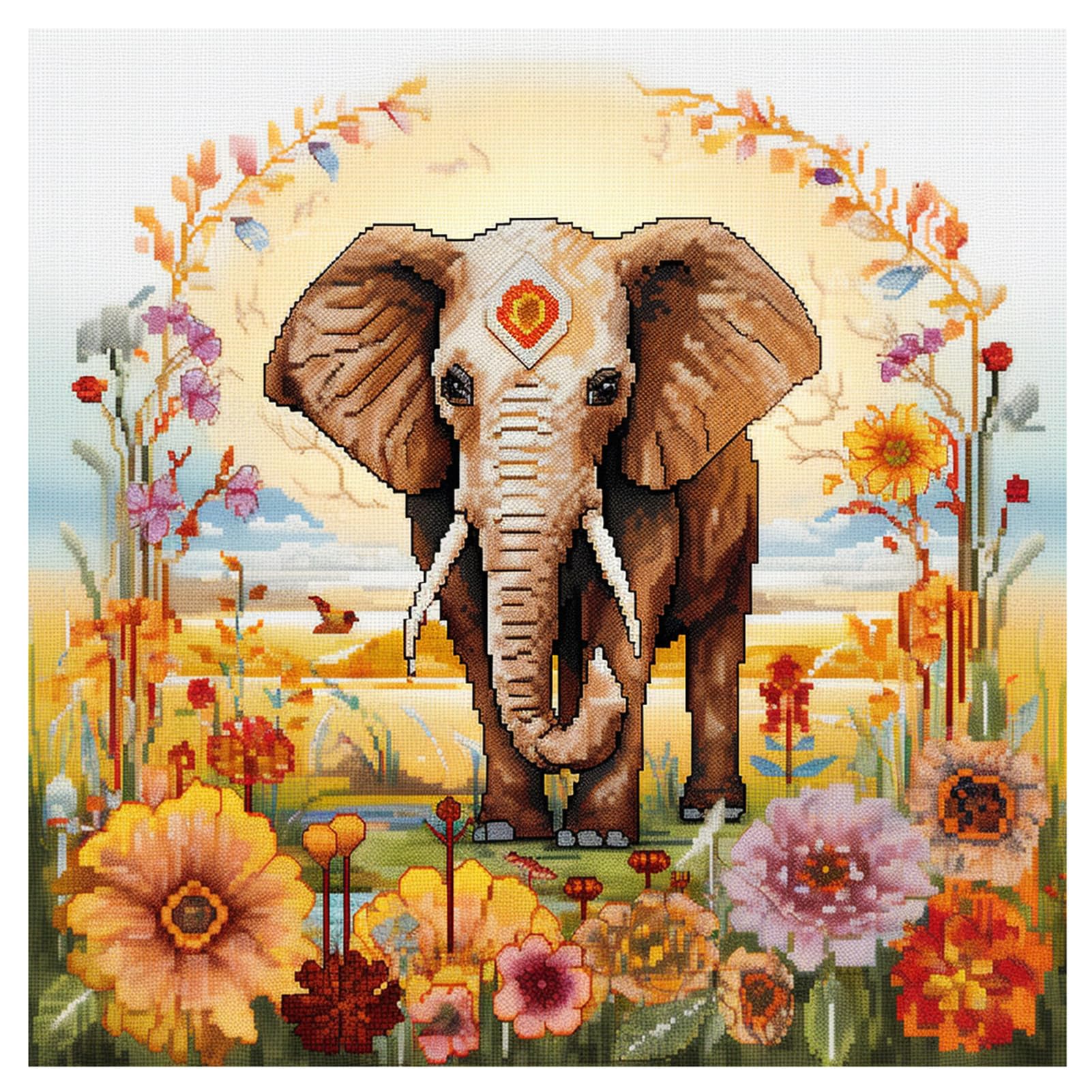 Cukol 11ct Cross Stitch Kit - Easy Elephant Embroidery Set for Beginners & Advanced, 18x18in-image-d88edbc1-f666-40f7-bfab-cb7c1328af88-58704