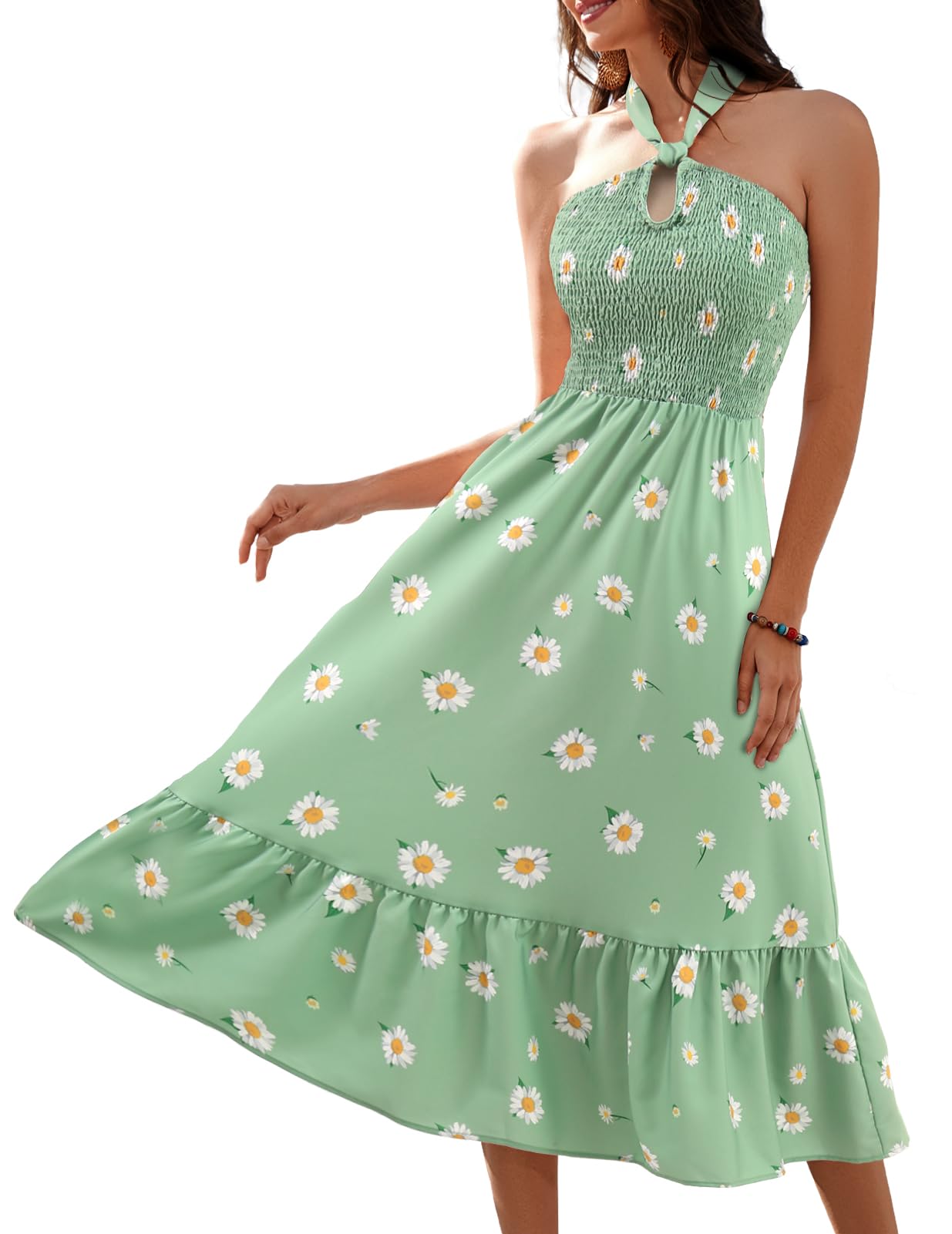 Women's Boho Maxi Dress - Green White Daisy XL-image-b646cf68-7827-4ba7-880e-834ecfb78a69-105527