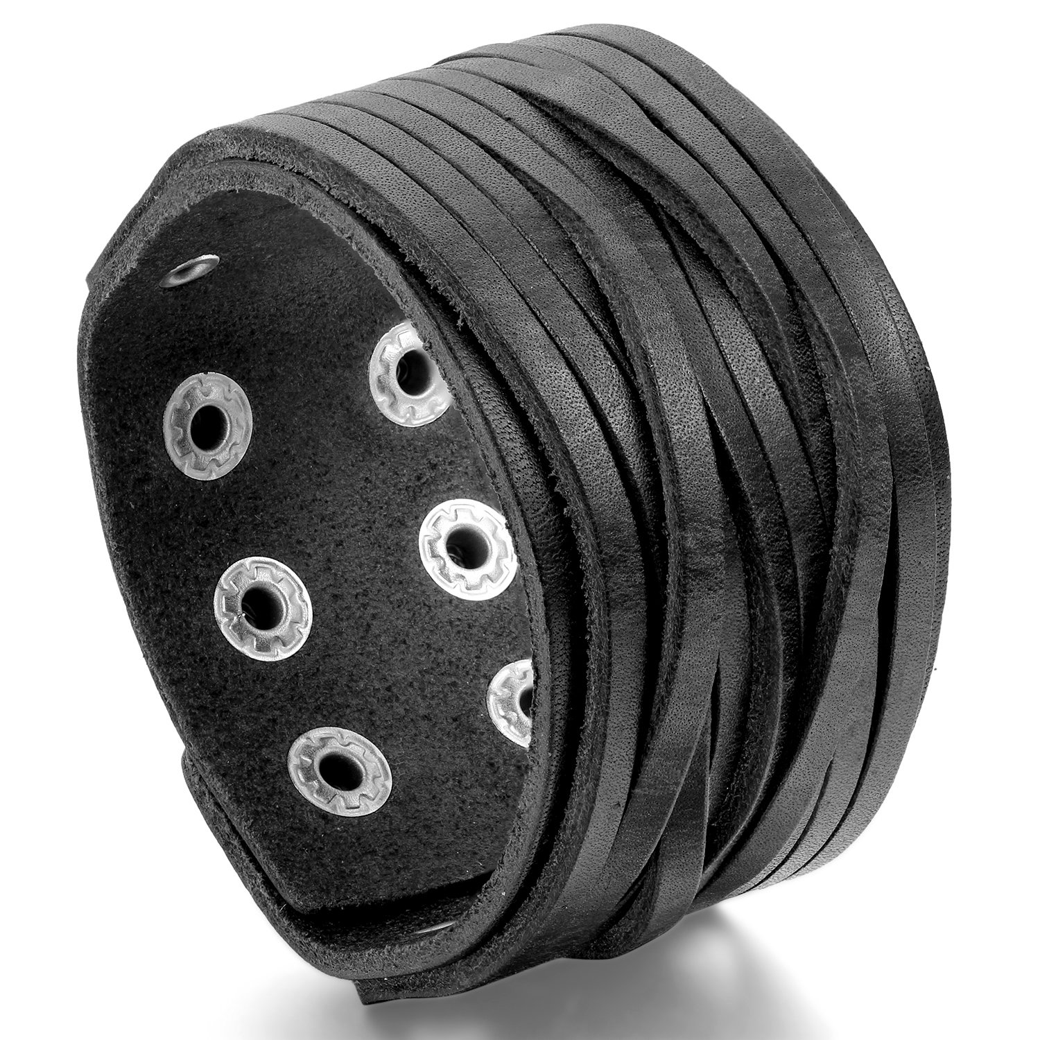 JewelryWe Wide Leather Mens Bangle Cuff Bracelet, Punk Rock, 7.5" 8.7"-image-0f2731ee-7c0d-47ff-8c73-101cc08e59cc-54054