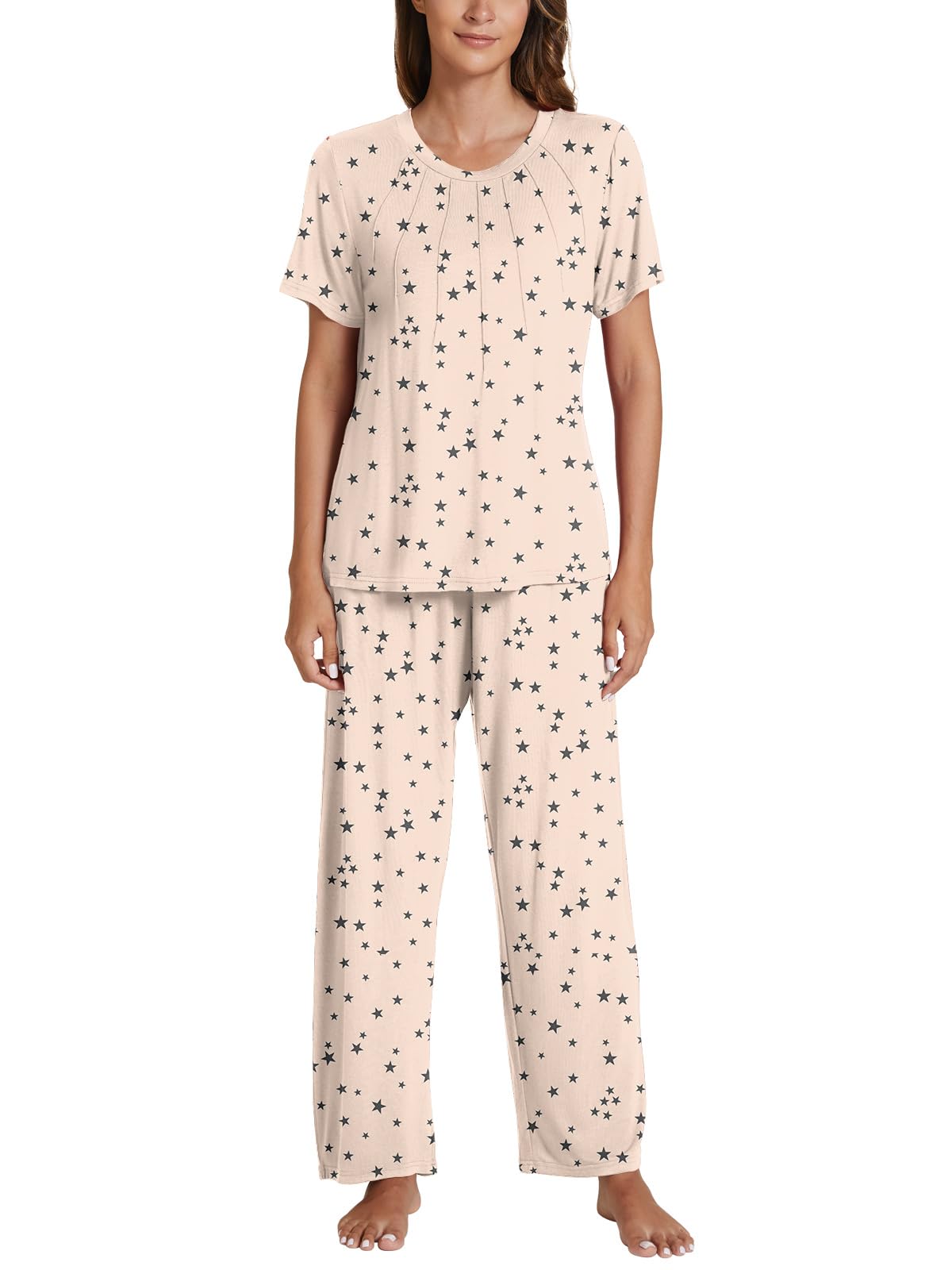 Women's Soft Short Sleeve Pyjama Set with Loose Long Pants - Comfortable & Stylish Sleepwear-image-f3f7593d-7bb6-4590-8078-32ad30eba5d4-79932