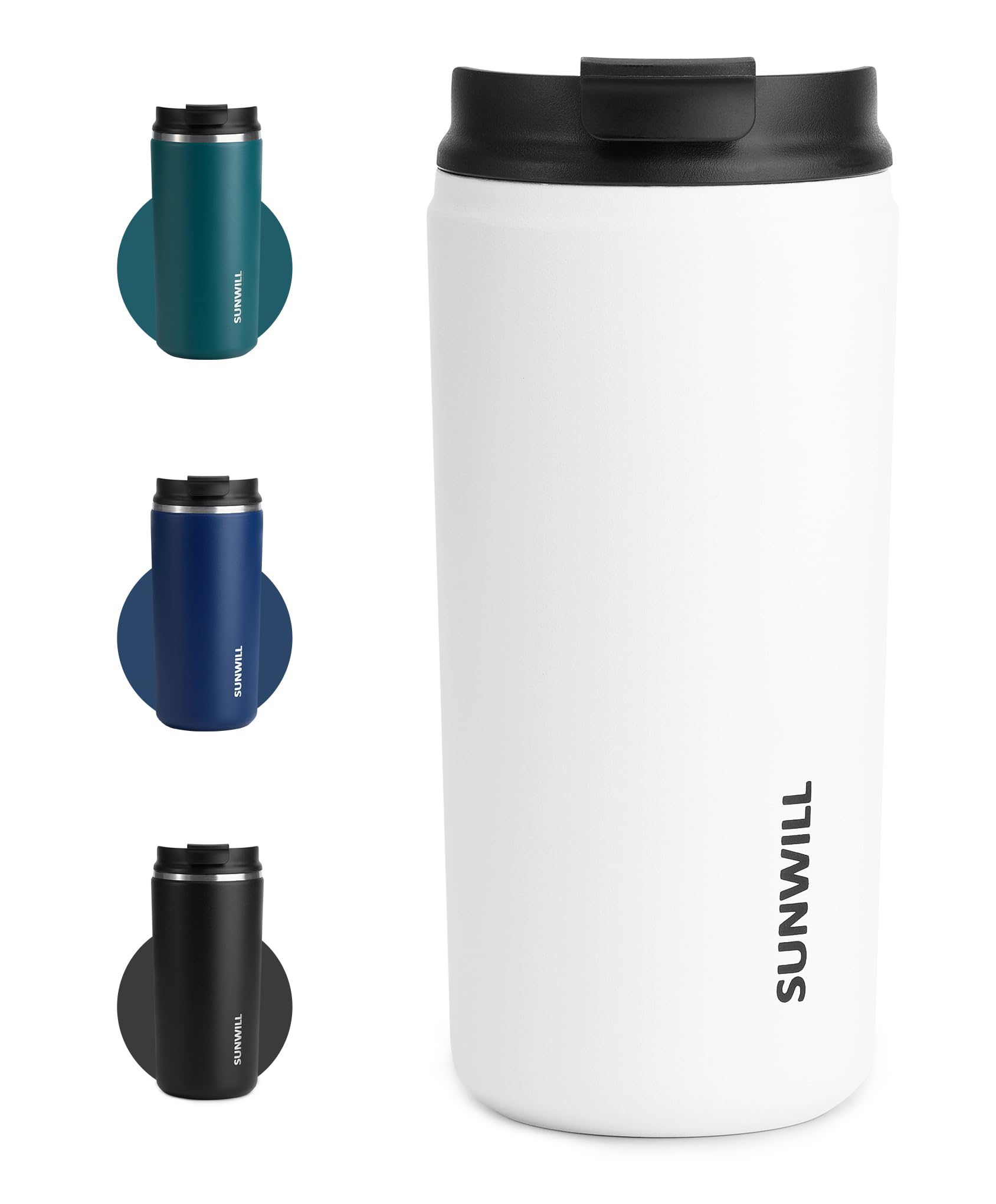 SUNWILL 355ml White Stainless Steel Travel Mug with Leakproof Lid - Keeps Drinks Hot/Cold-image-cbbecdbb-5e19-4035-9a2a-c3f552b89363-52845