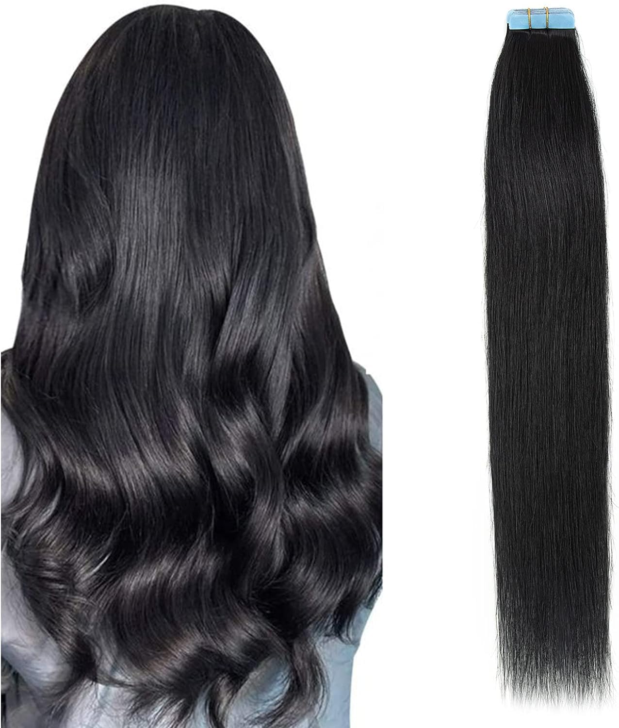 Tape In Real Human Hair Extensions - Jet Black 16 Inch-image-5aa6eb20-300d-4ba6-80f3-3aff07089dde-109999