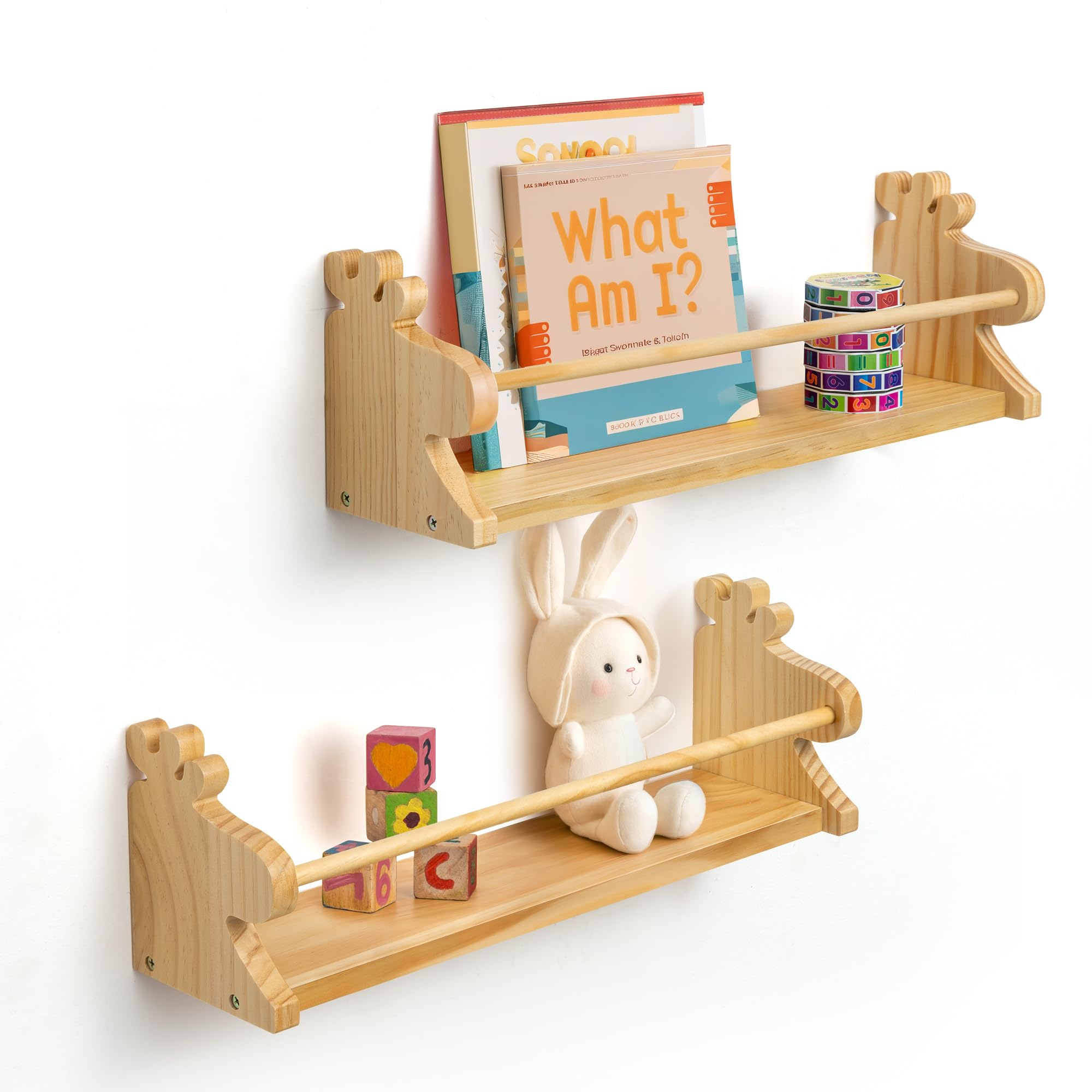 Kids Wooden Wall Bookshelves Set 2 - Nature Wood Deer-image-e552625b-e45c-4c8b-9f26-e4a331883941-121367