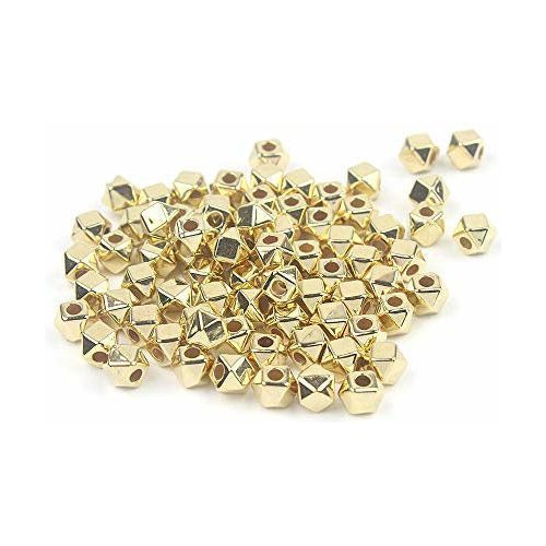 PandaHall 100pcs Gold Cube Spacer Beads - 2.5mm Tiny Brass Craft Beads For Jewelry Making