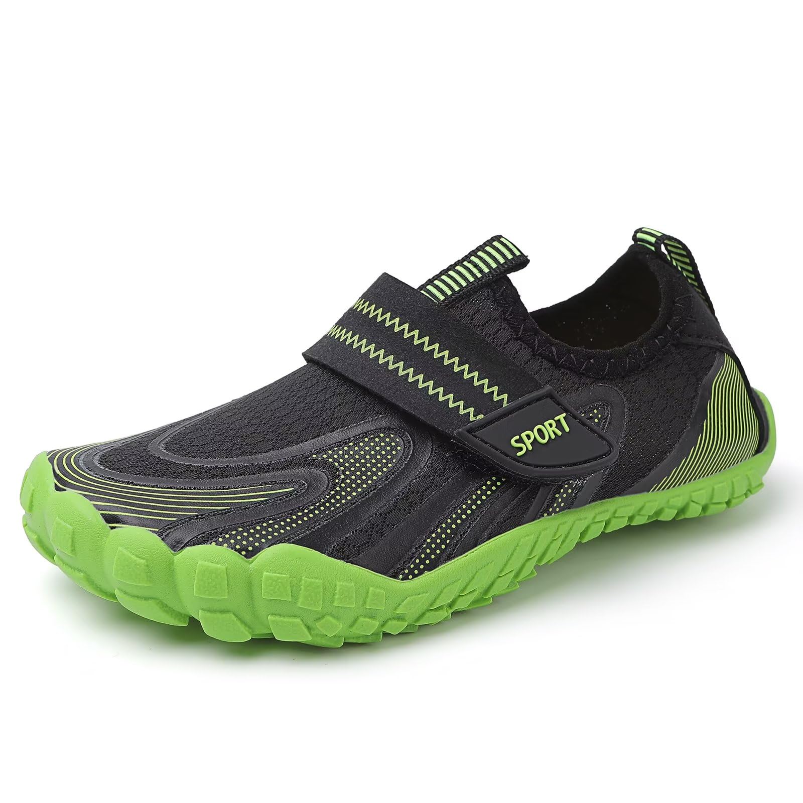Boys Quick Dry Water Shoes for Beach & Outdoor Sports, Black Green, Size 1.5/2 UK-image-98271086-1d3c-4841-9154-377b8eb1520f-67166