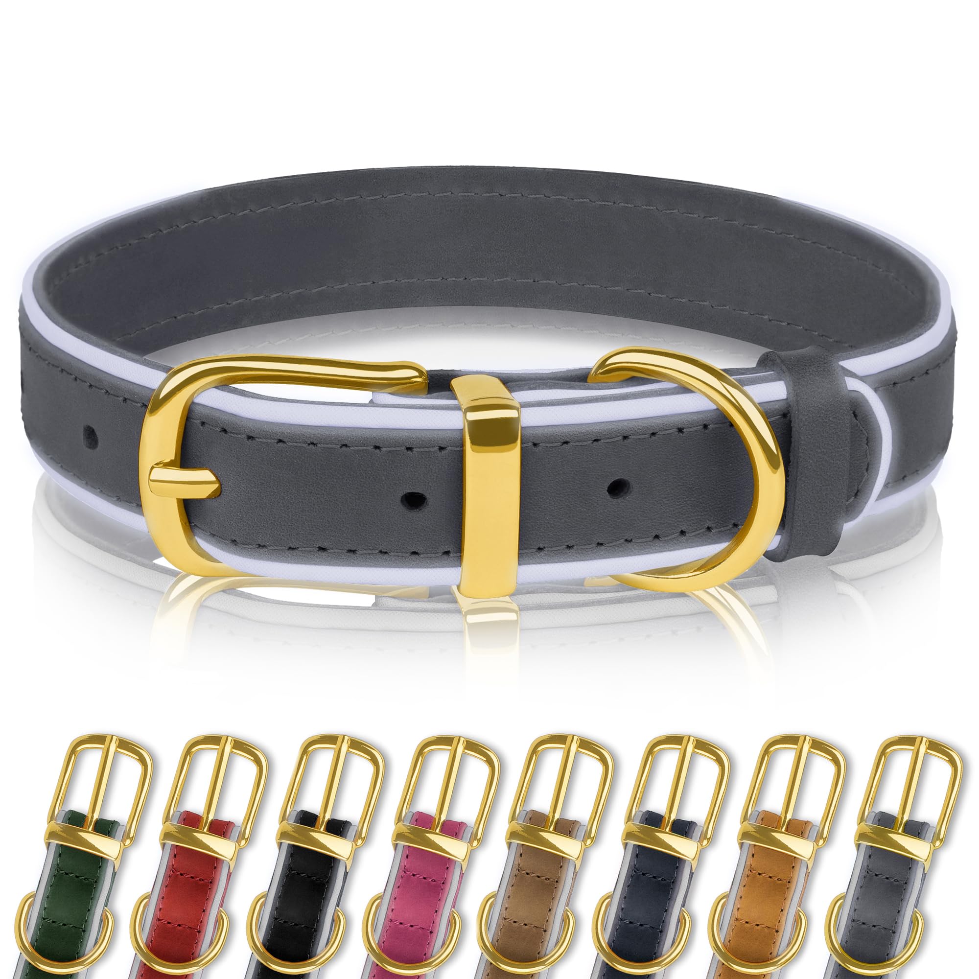 Leather Dog Collar Reflective Padded - Denim XLarge-image-2dd7140b-7059-4646-9309-17bb222e5fe5-114564