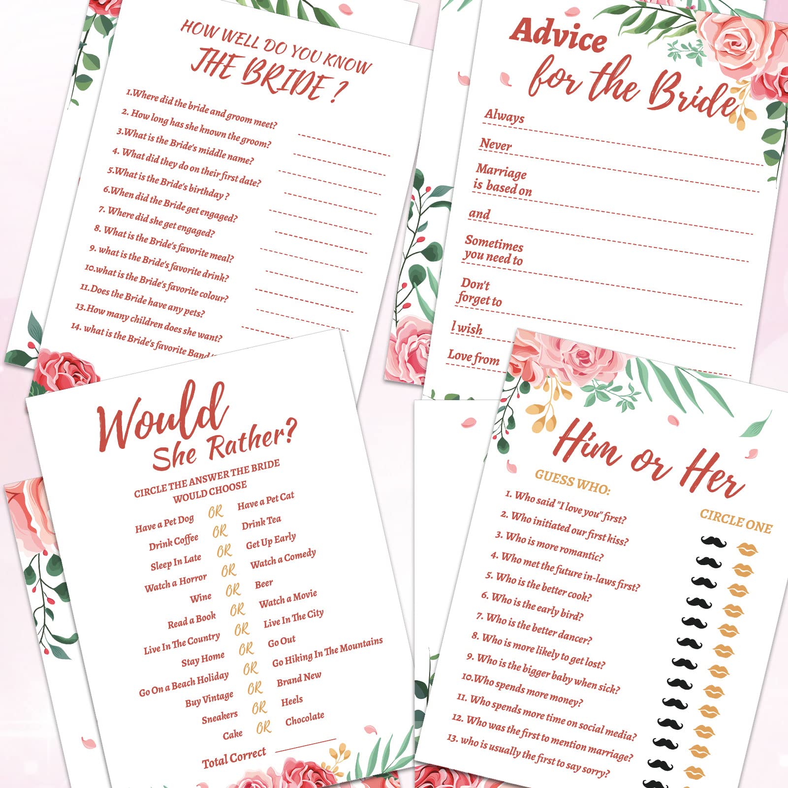 Elegant Floral Hen Party Games Set - Advice, Know the Bride, Would She Rather, Him or Her - 40 Cards-image-be91ba2c-e934-44e4-afeb-bcb1d4d153b4-67725