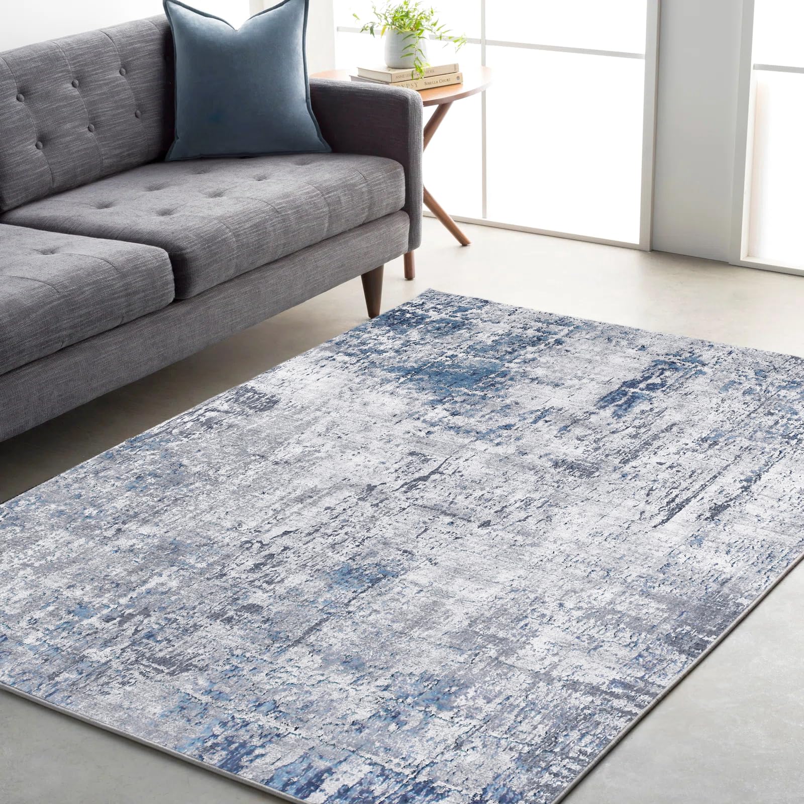 Washable Faux Wool Living Room Rug - Blue 170x120cm-image-554553fd-f9a3-4c94-b08f-1c20f2df0aa6-94496
