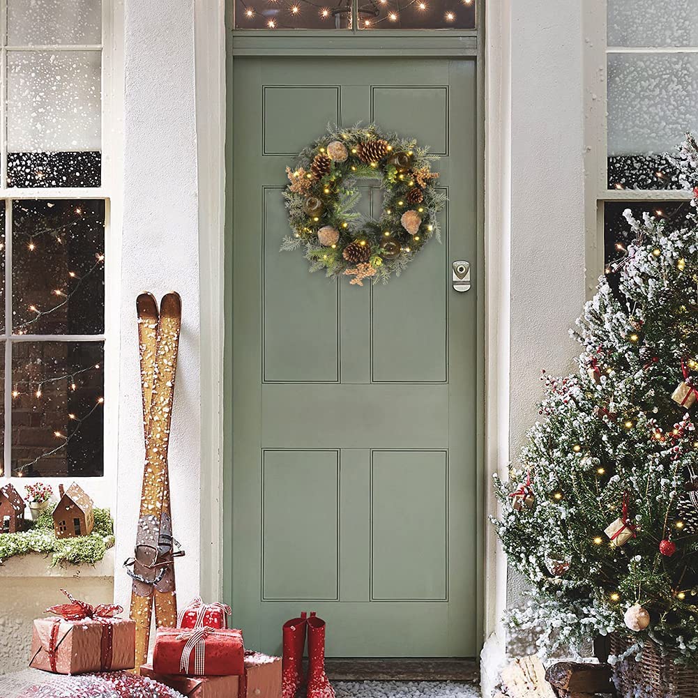 Oairse Christmas Wreath, 61cm/24 Inch Artificial Wreath With 30