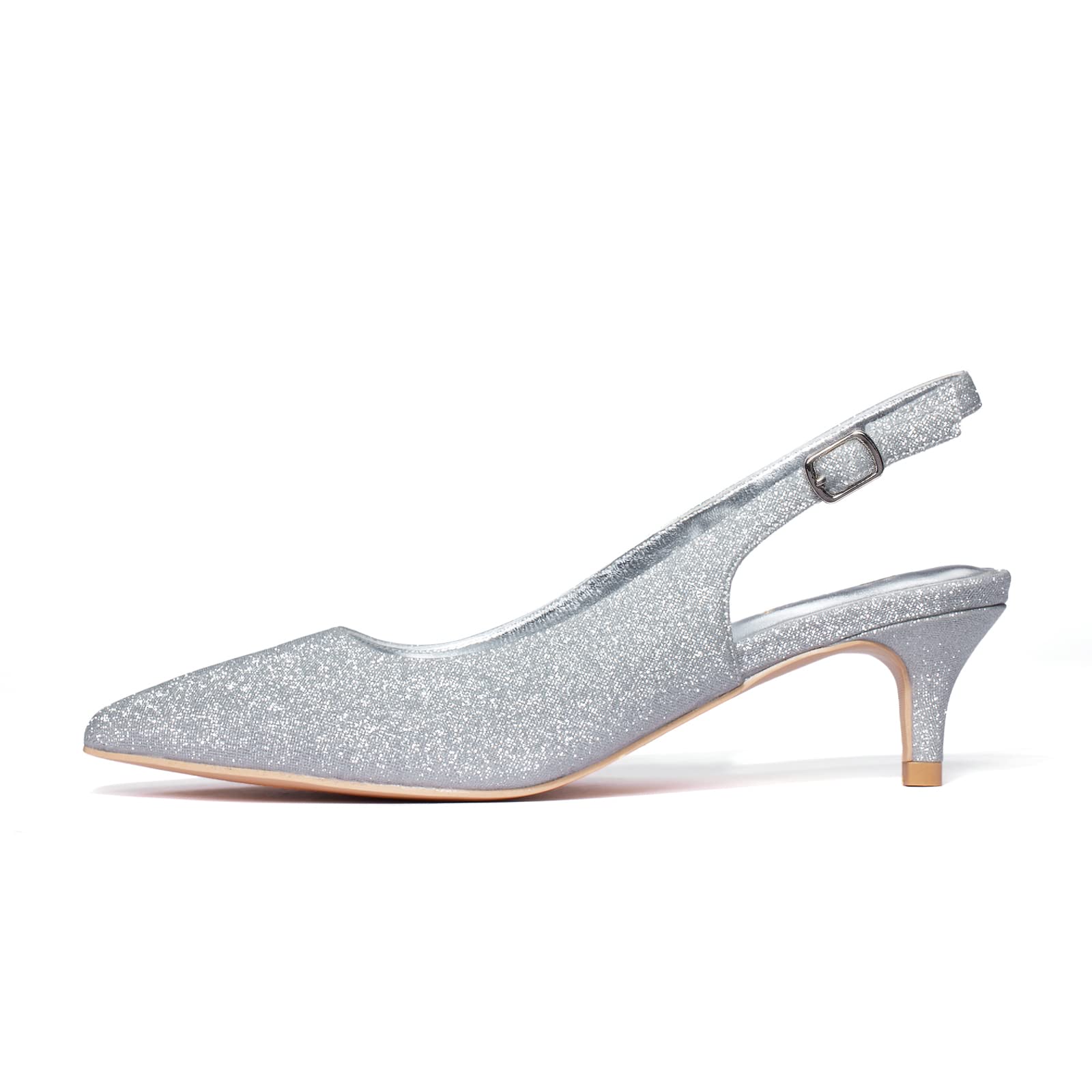 Women's Kitten Heel Slingbacks - Silver Glitter 6 UK-image-eeae2c0d-d577-4b46-a95b-24fa5559be96-87903