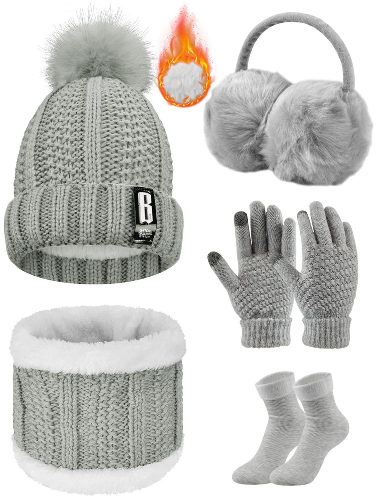 5-Piece Unisex Thermal Winter Set: Knitted Hat, Scarf, Gloves, Earmuffs & Stockings - Grey-image-e6ddb44f-220e-4579-8102-33dd793b1266-68711