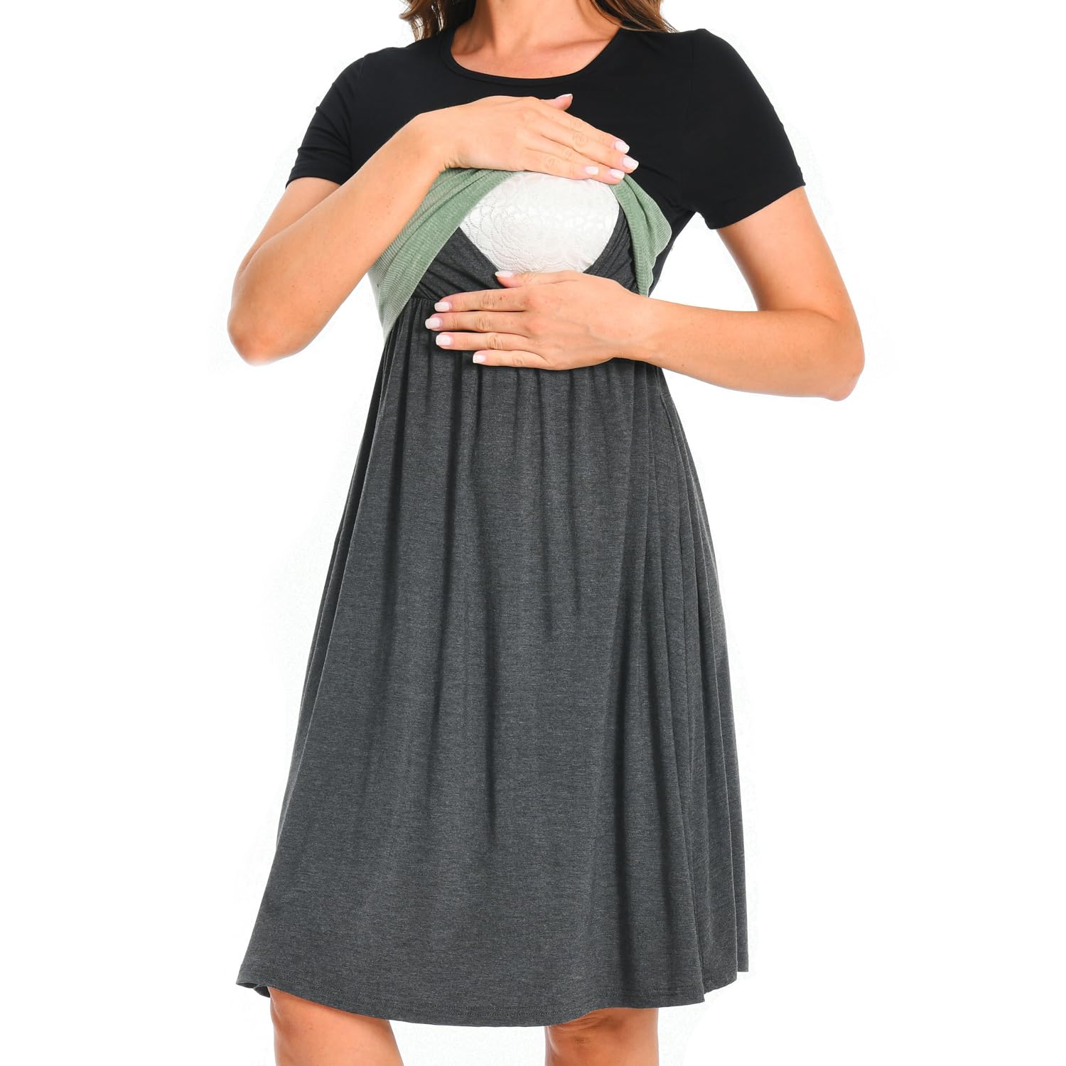 Women's Nursing Dress with Pocket - Green XL-image-9ee35f3f-5f44-4378-b6fe-089b59630517-101914