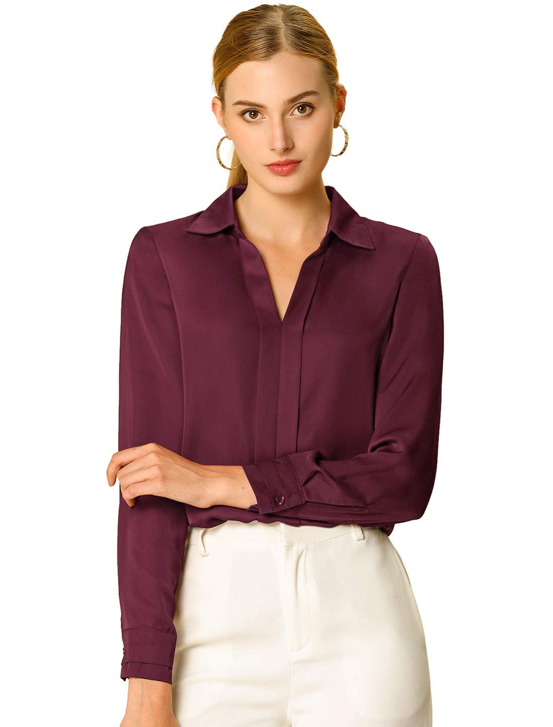 Women's Elegant V-Neck Blouse - Wine Red L-image-f62fd2cb-2b59-4d85-99cf-b37582196cc7-114912