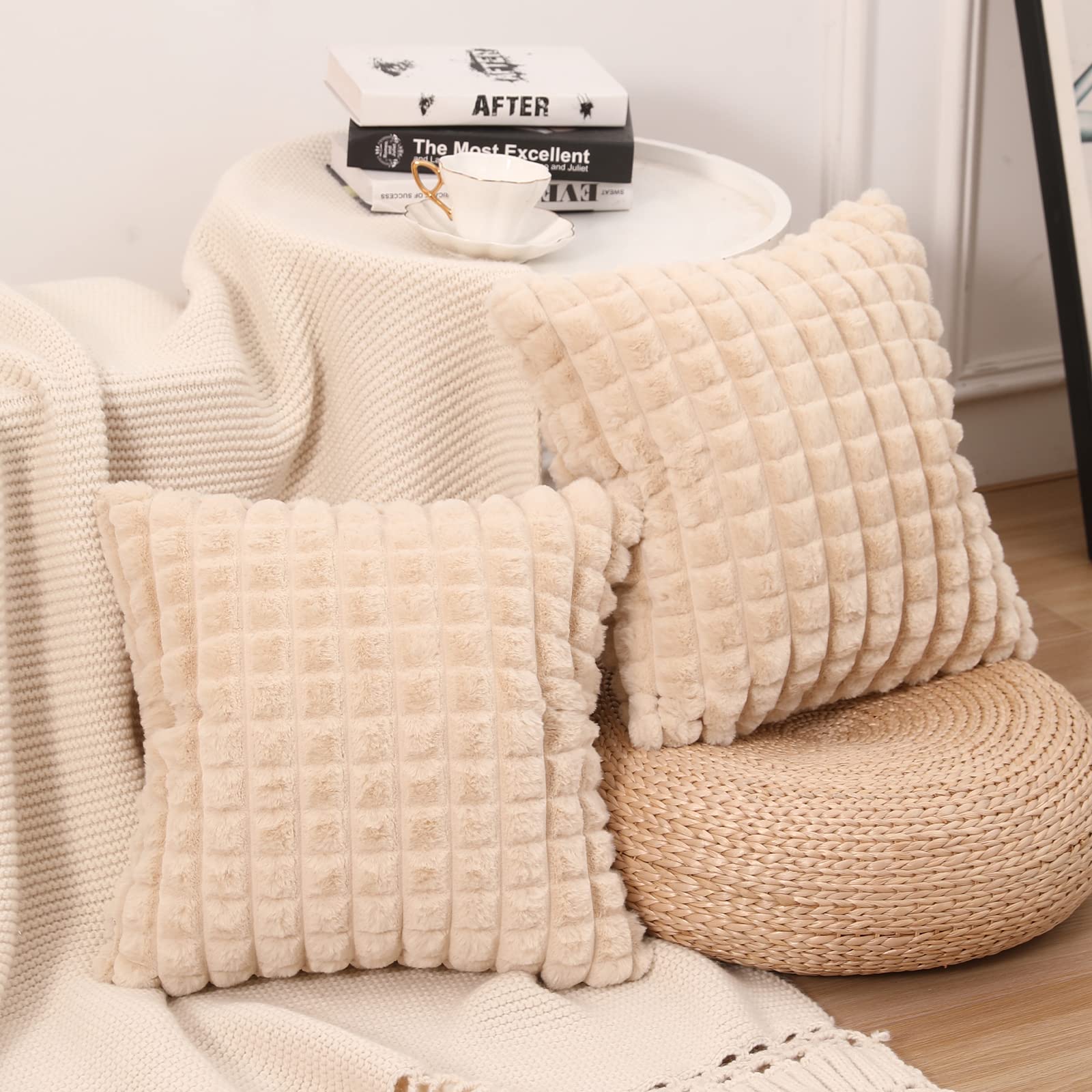Faux Fur Cushion Covers Set of 2 - Beige 55x55cm-image-52dd9392-9105-48ff-a205-70e35308e9ee-86731