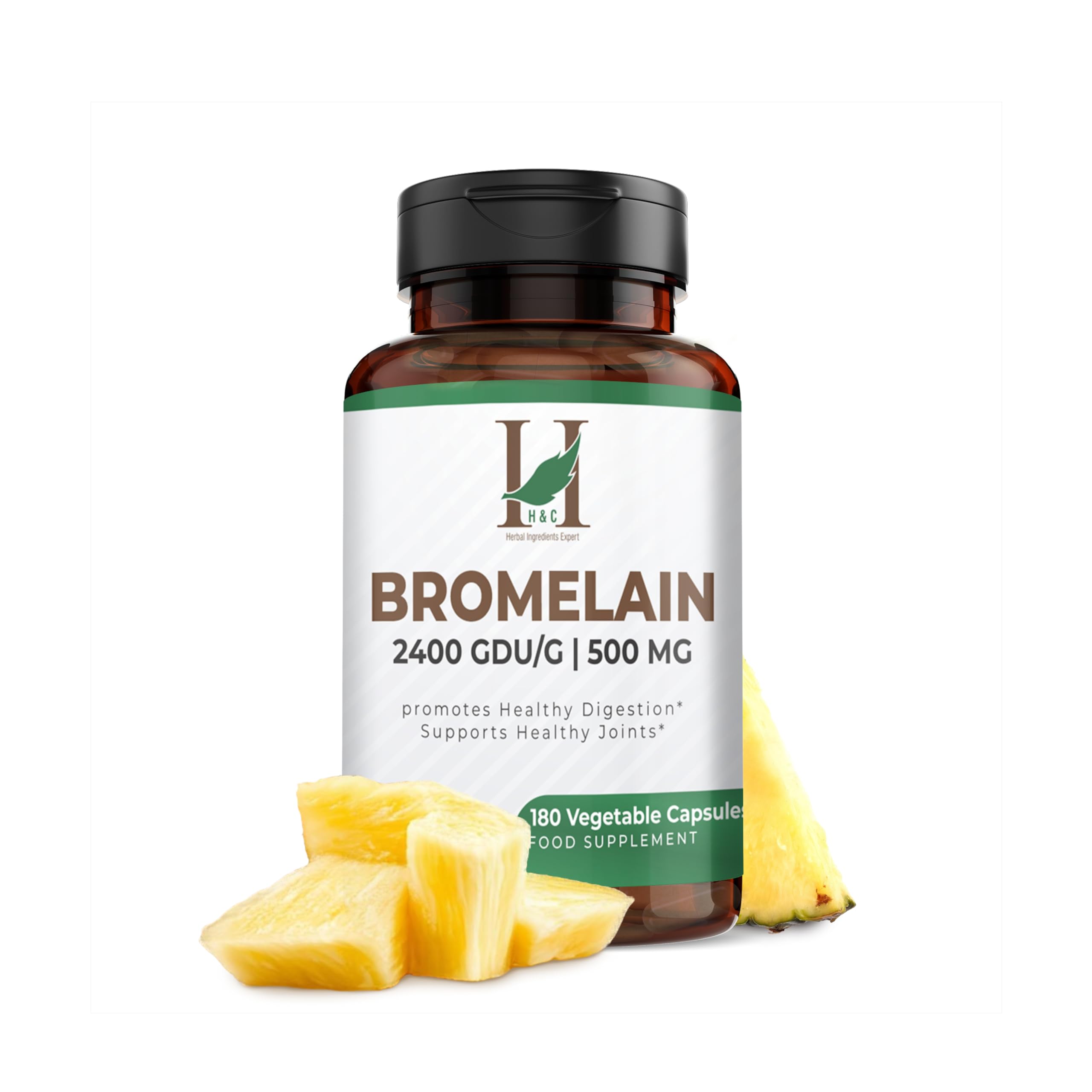 H&C Bromelain Veg Capsules 500mg (2400 GDU/g) - Pineapple Extract, 180 Count-image-79b3d9e2-6c9e-4cb2-9cbb-6a5b6b750d25-61477