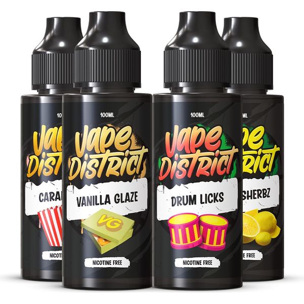 Vape District Vape Liquid 4 X 100ml Vanilla + Carakorny + Drum Licks + Le