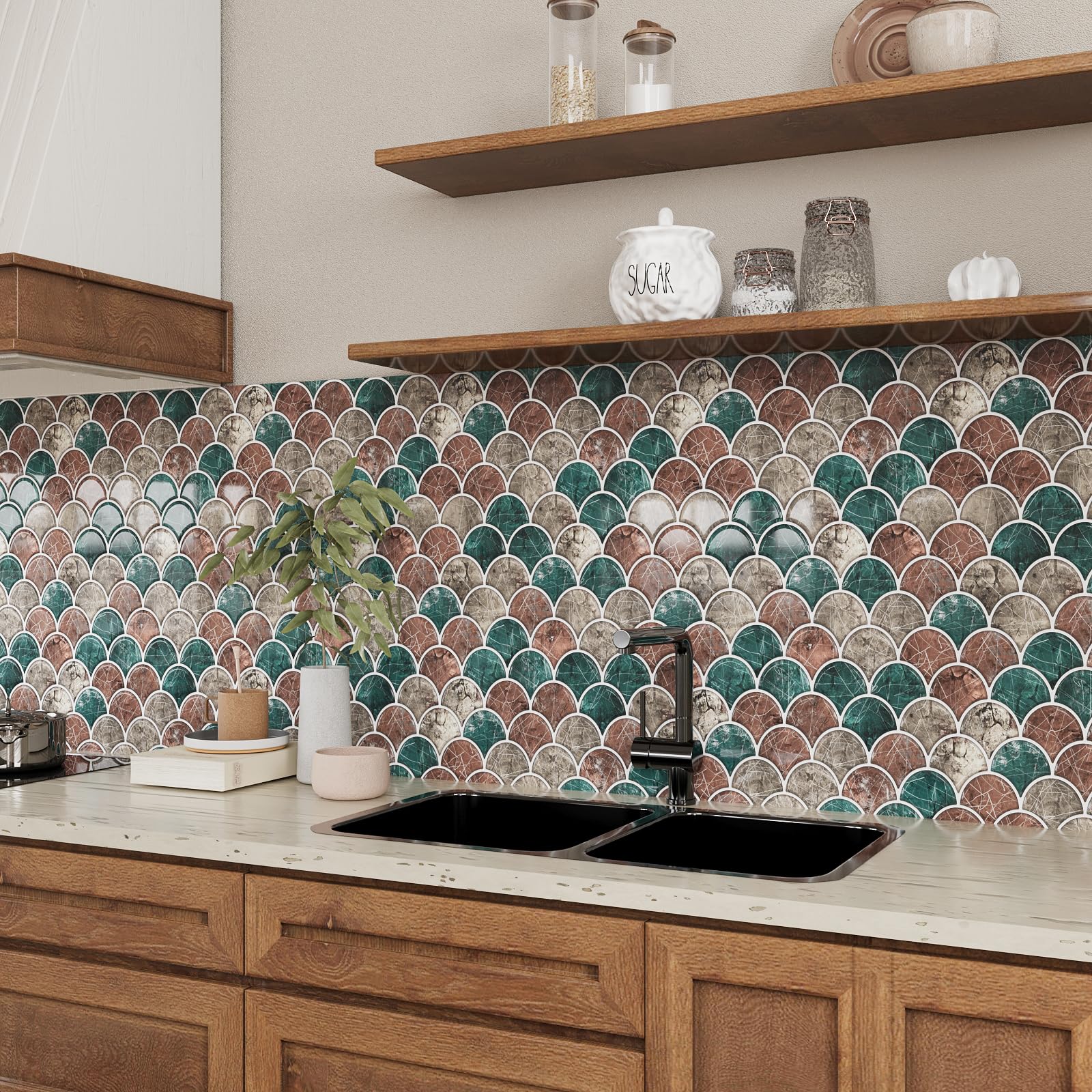Fish Scale Wall Tiles Self-Adhesive - Multi-coloured 30.5cm-image-f5cf6517-9901-43b6-b241-5052c442516e-102682