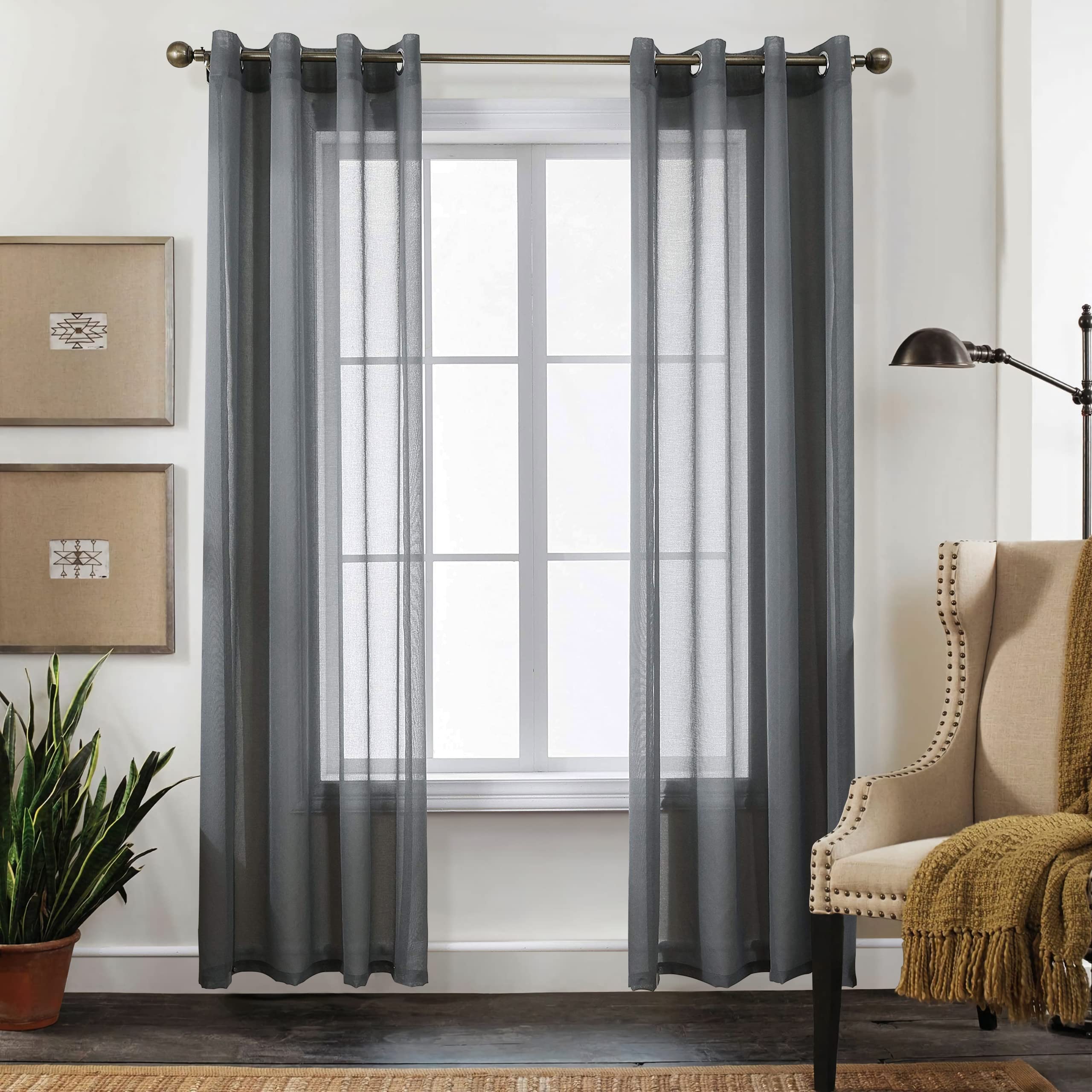 Sheer Net Curtains Eyelet Voile - Grey W 55" x L 96"-image-dd4aec99-7a68-49c3-8a35-f9a3253ff19c-94590