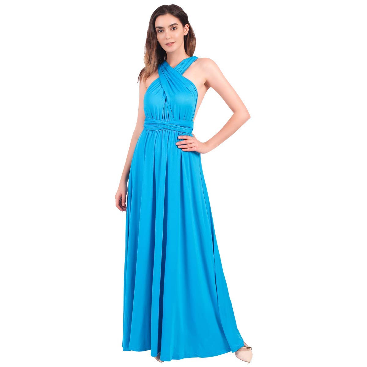 Women's Convertible Multiway Maxi Dress - Elegant Bridesmaid & Evening Gown - Blue XS