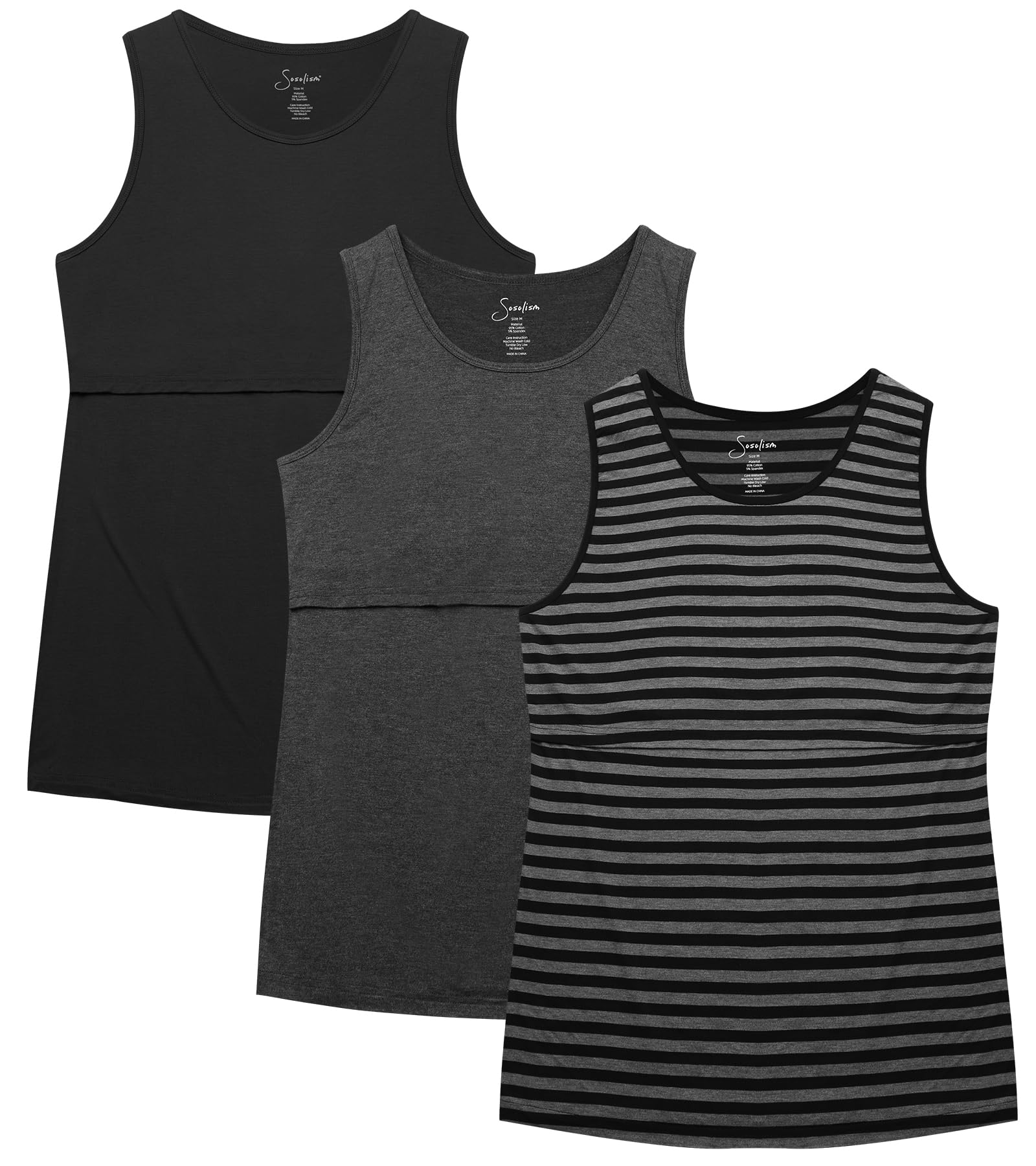 Women's Nursing Tank 3-Pack - Black/Grey/Striped M-image-63759c8c-a072-4cb8-a086-3cb990327635-106531
