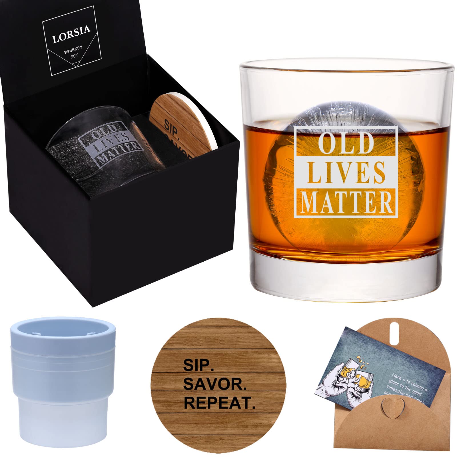 Old Lives Matter Whiskey Glass Set – Unique Father’s Day Gift, 10 Oz Glass with Ice Ball Mold & Coaster Old Lives Matter Whiskey Glass Set – Unique Father’s Day Gift, 10 Oz Glass with Ice Ball Mold & Coaster