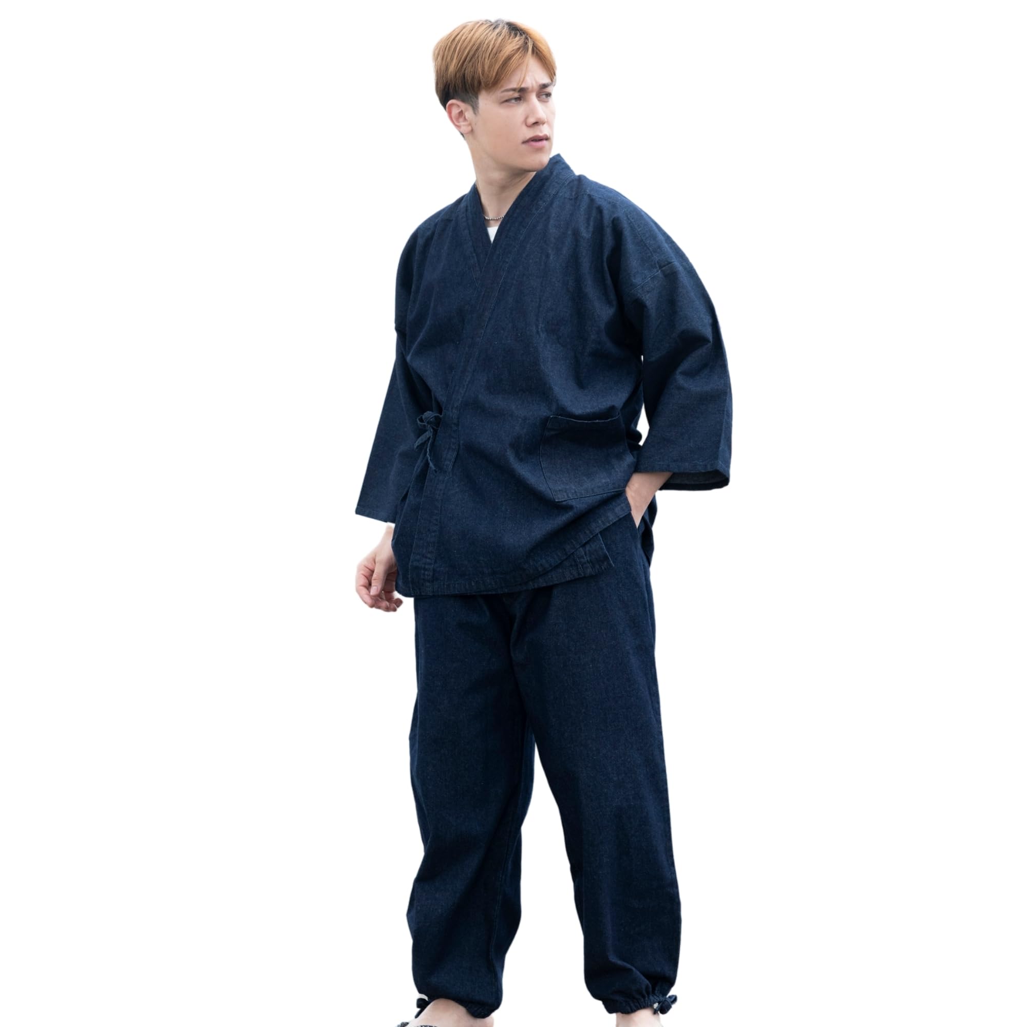 Men's Denim Kimono Samue Casual Wear - Navy M-image-bd61b967-a1e5-4813-9647-addc8b6387b2-99485