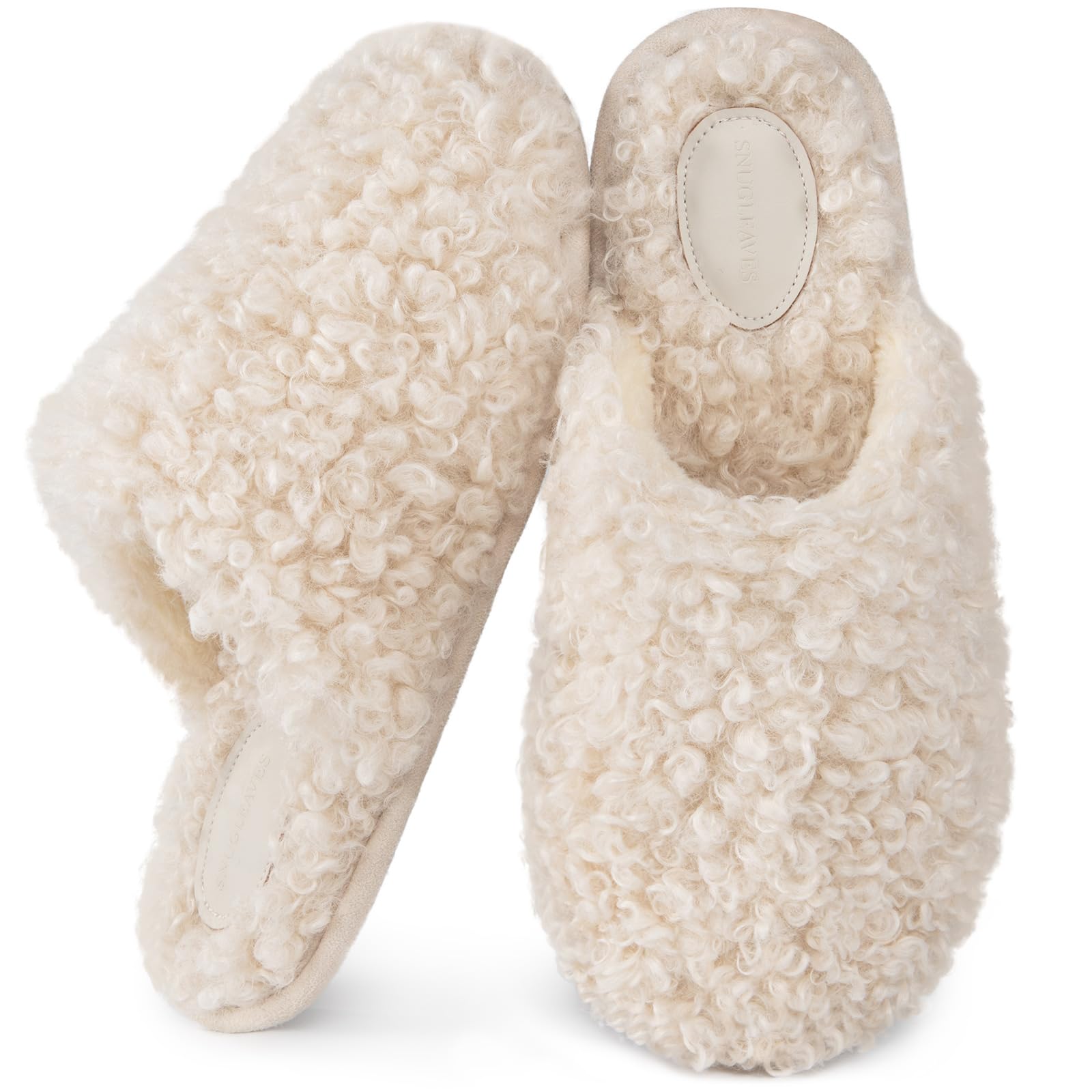 Snug Leaves Women's Cream White Furry Faux Wool Memory Foam Slippers, Size 5-6 UK-image-82f5fd18-4bcd-40d1-9f5e-359ee10b2b14-53810