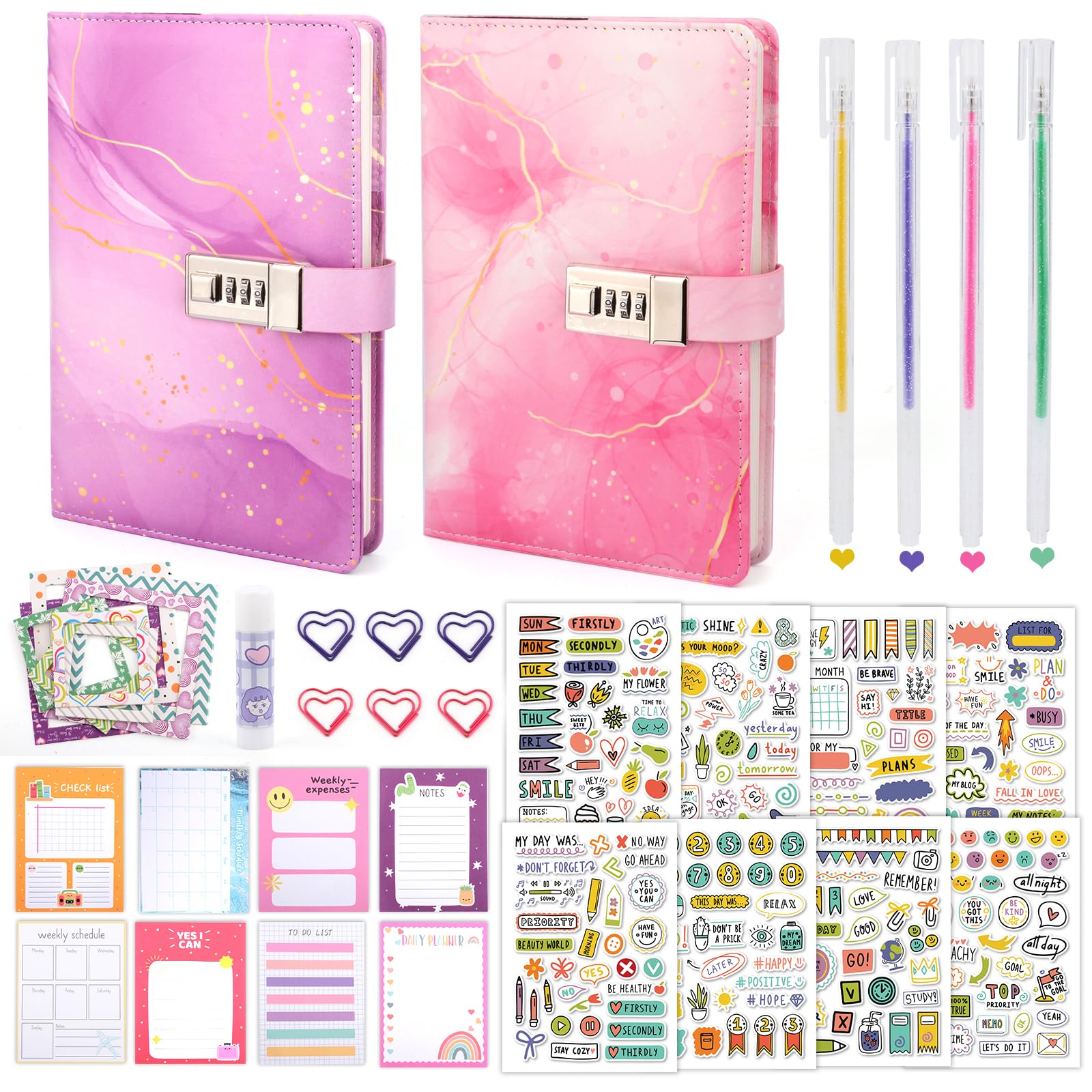 Girls Secret Diary with Lock & Pen - Pink and Purple