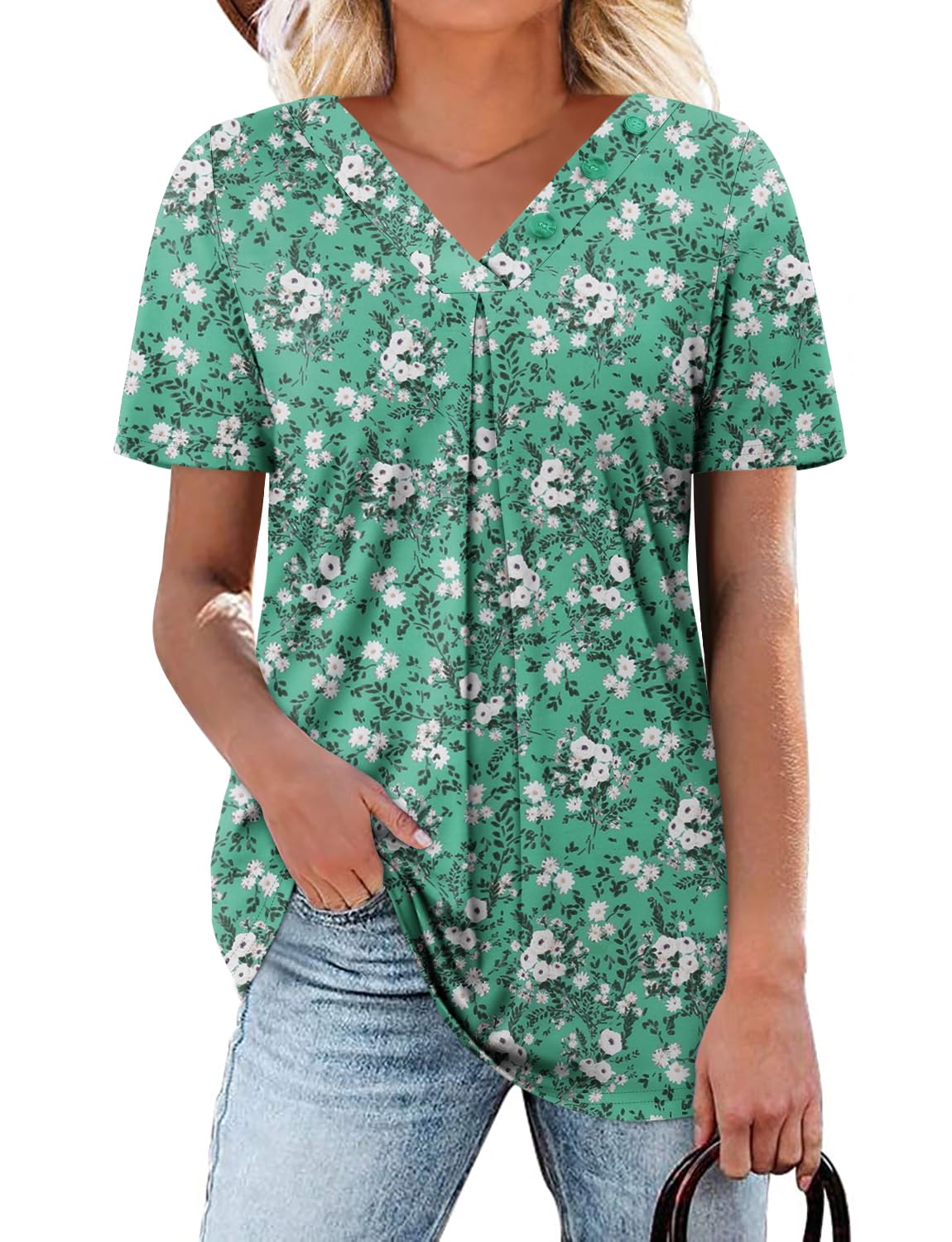 Women's V Neck Tunic Blouse - Greenwhite UK 16-image-39fe16fd-2298-48cc-b638-42b6d0ace1fa-101745